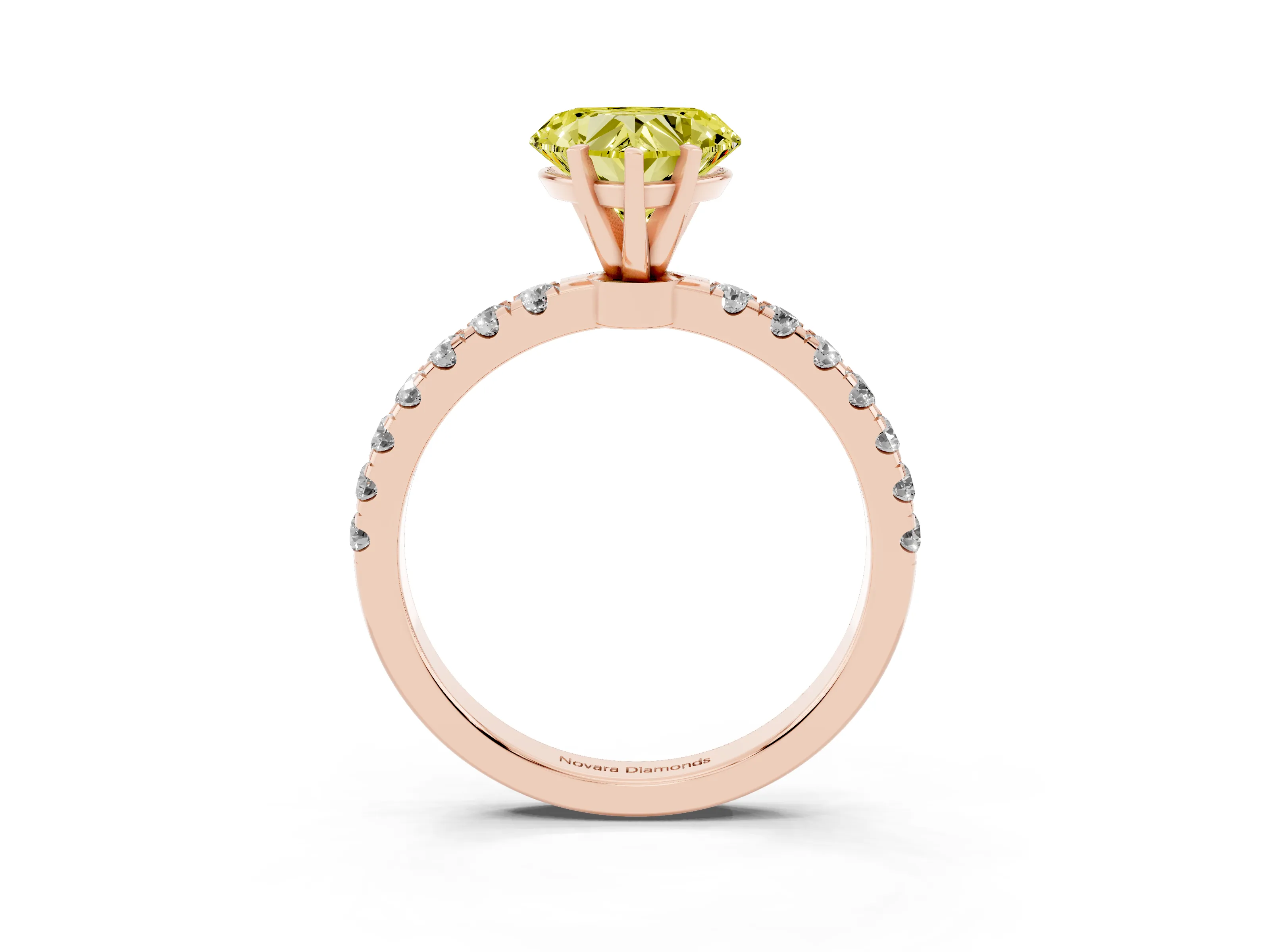 Fancy Yellow Heart Cut Diamond Solitaire Ring Set in Rose gold with Pavé Accents and Prong Setting