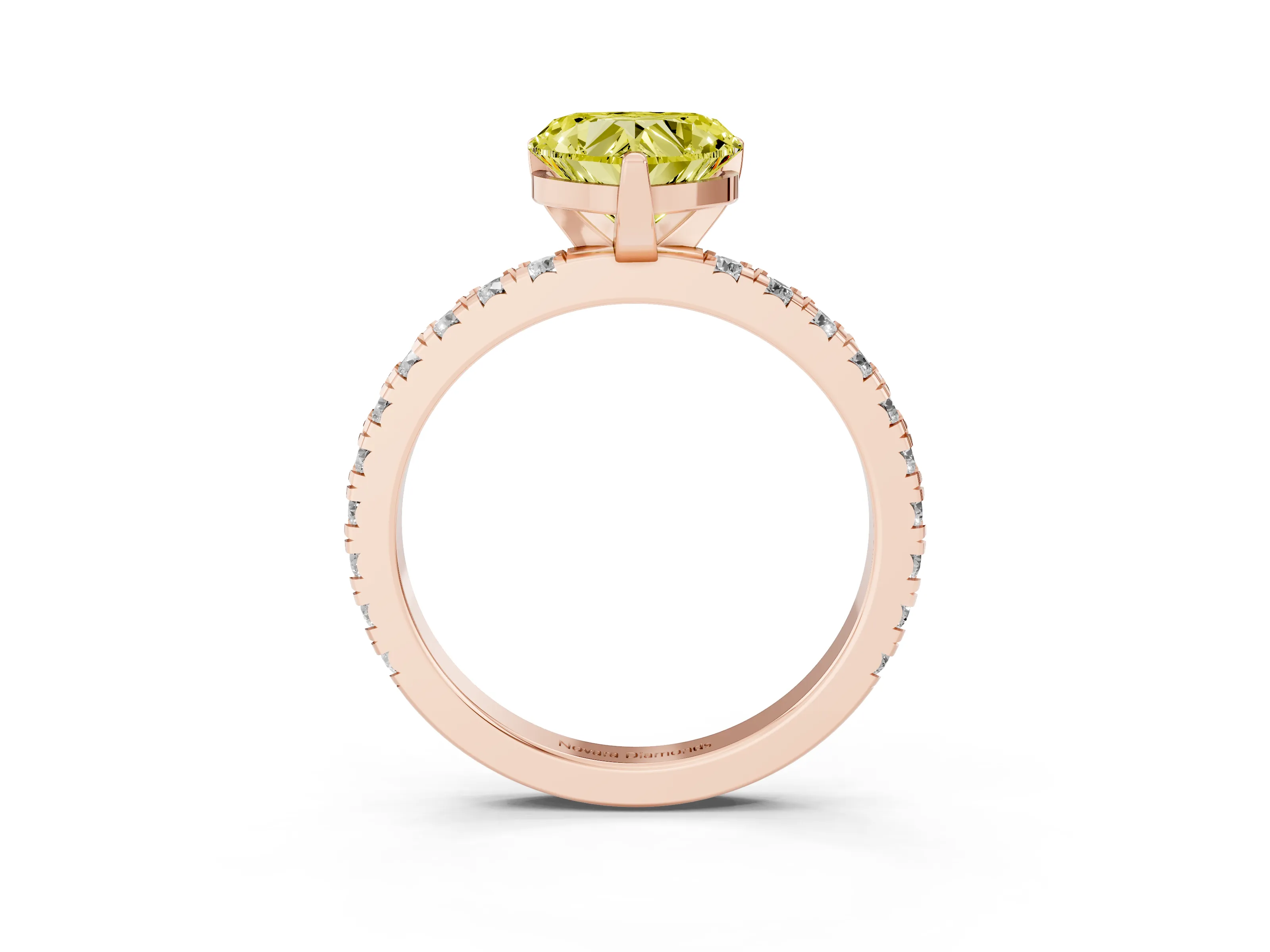 Fancy Yellow Heart Cut Diamond Pavé Band Solitaire Set in Rose gold with Prong Setting