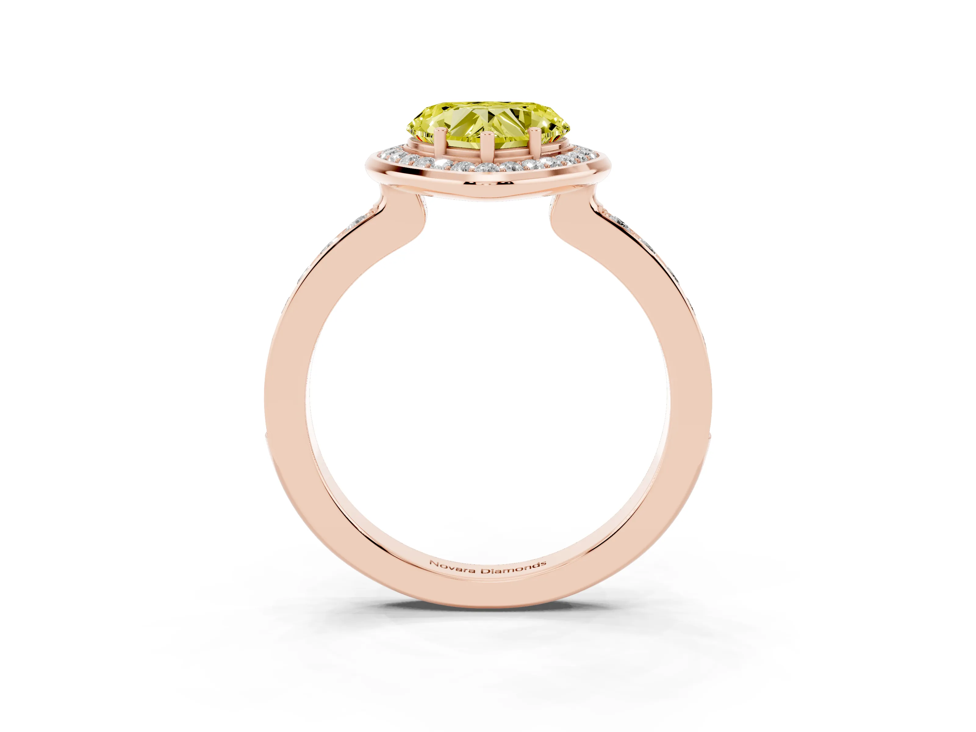 Fancy Yellow Heart Cut Diamond Halo Ring Set in Rose gold with Bezel Frame and Pavé Band