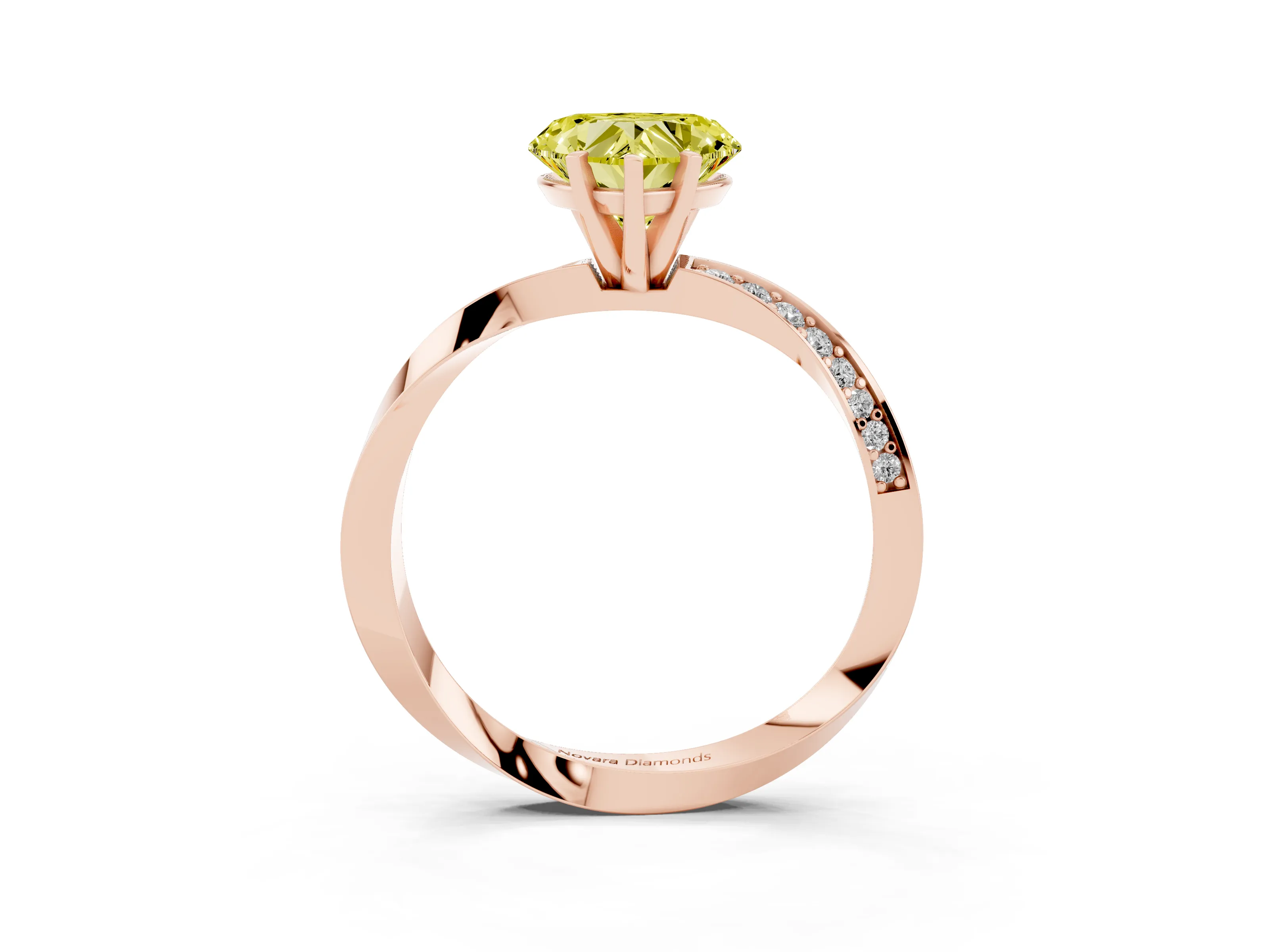 Fancy Yellow Heart Cut Diamond Engagement Ring Set in Rose gold with Side Stone Accents and Prong Setting