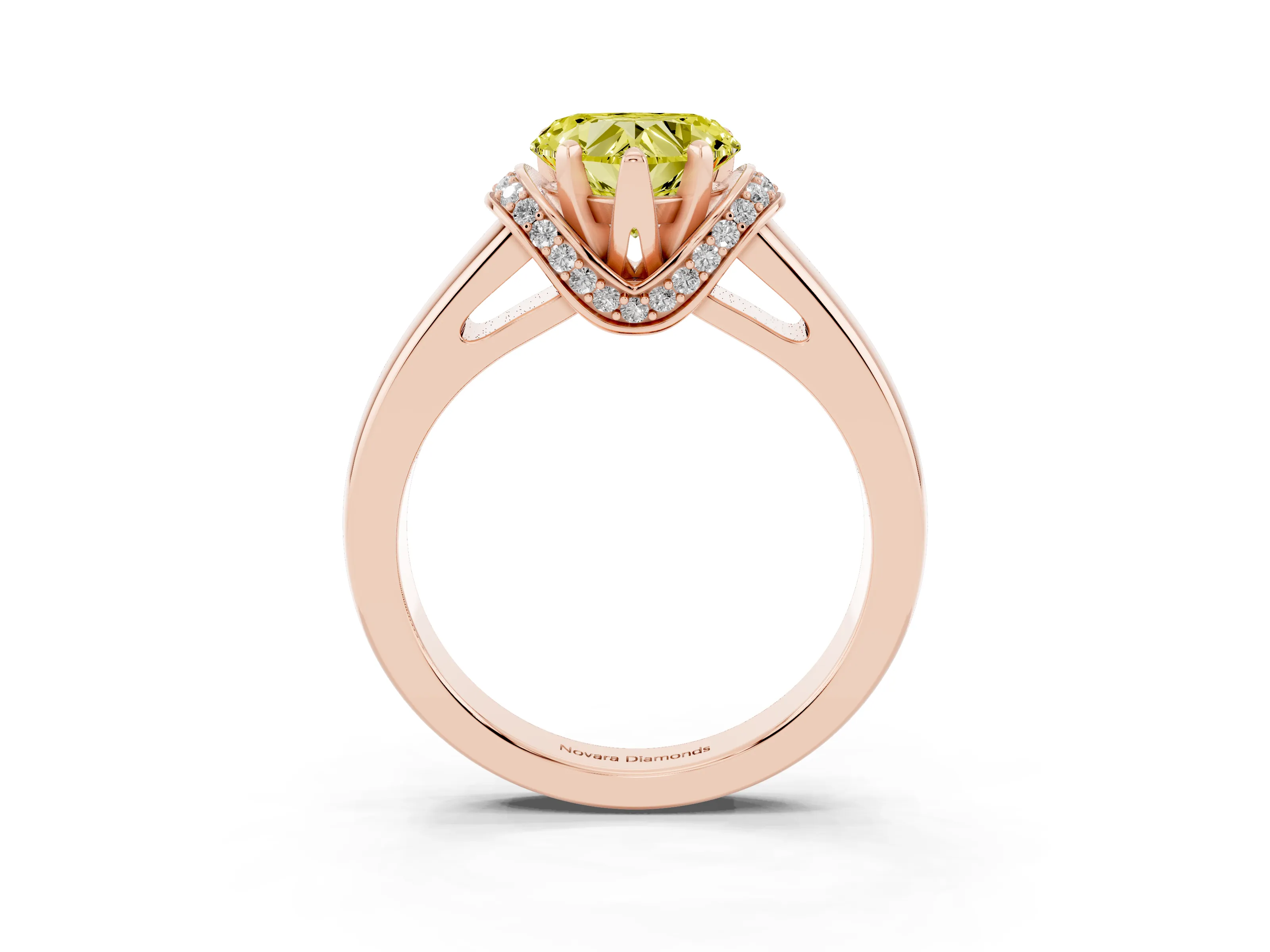 Fancy Yellow Heart Cut Diamond Pavé Band Solitaire Ring Set in Rose gold with Prong Setting