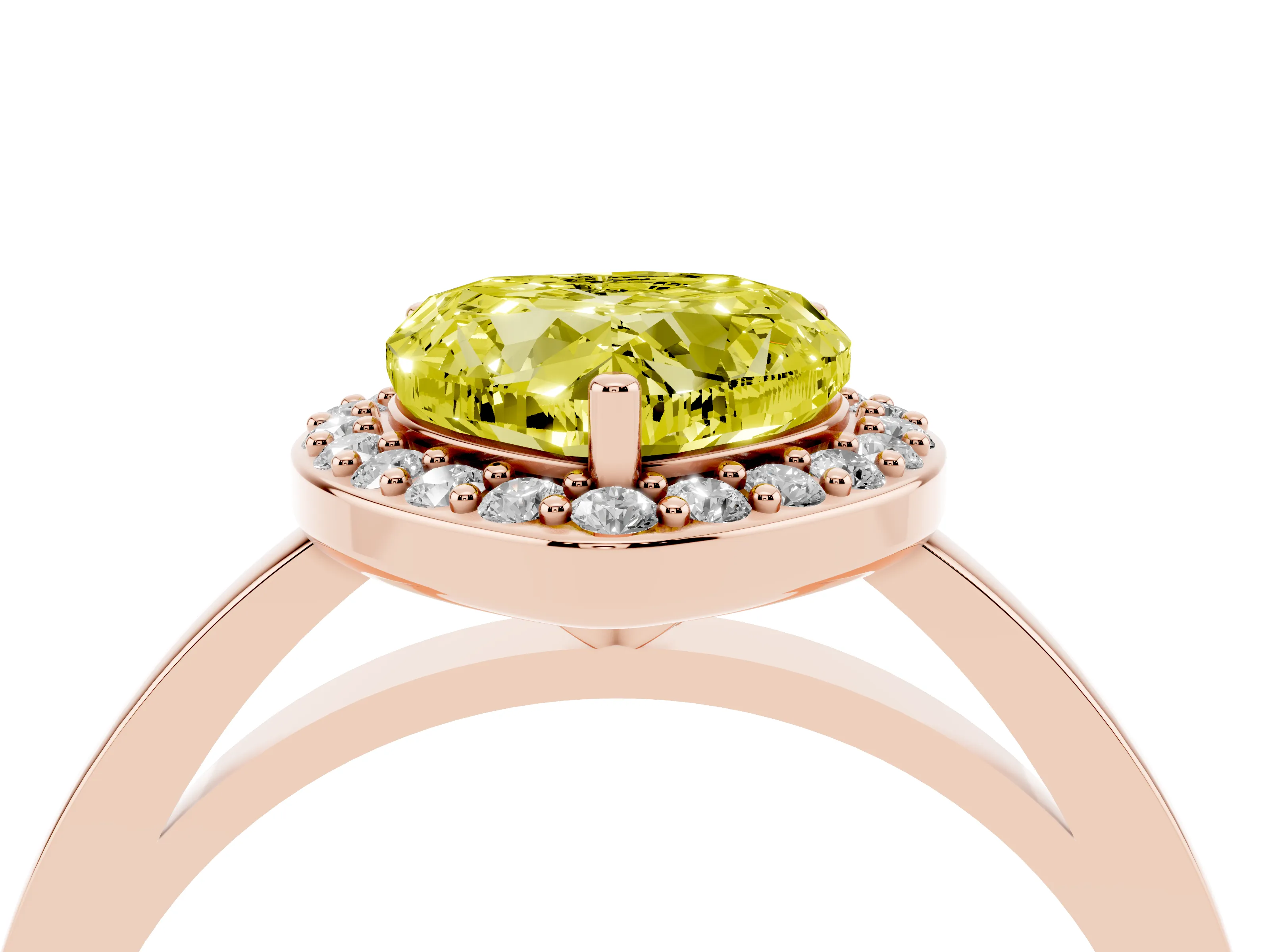 Fancy Yellow Heart Cut Diamond Halo Ring Set in Rose gold with Solitaire Band and Prong Setting