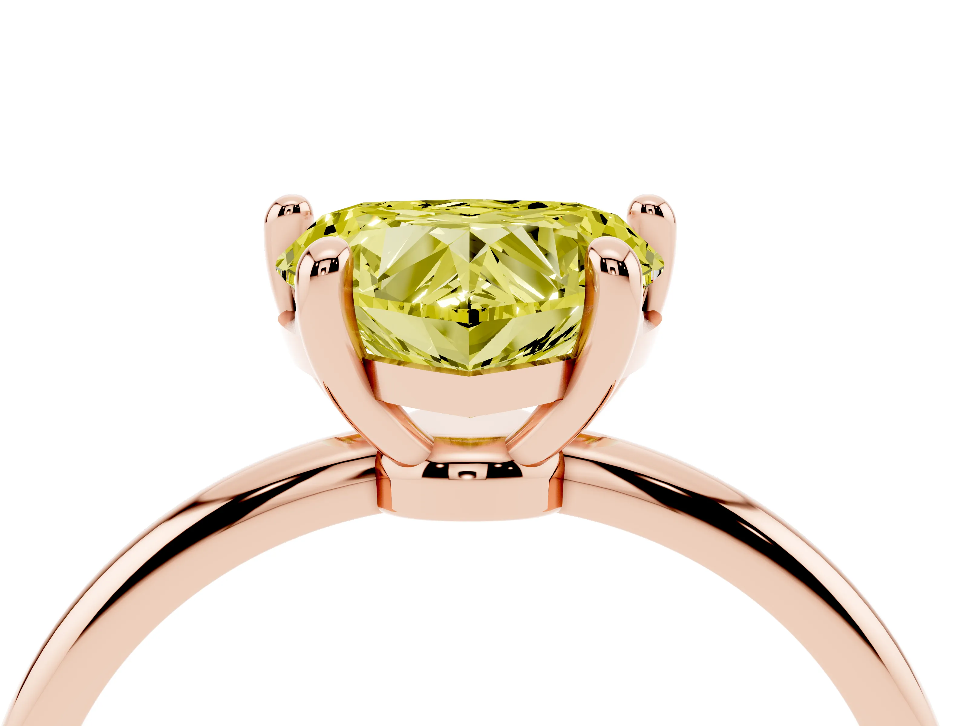 Fancy Yellow Heart Cut Diamond Solitaire Ring Set in Rose gold with Secure Prong Setting on a Classic Band