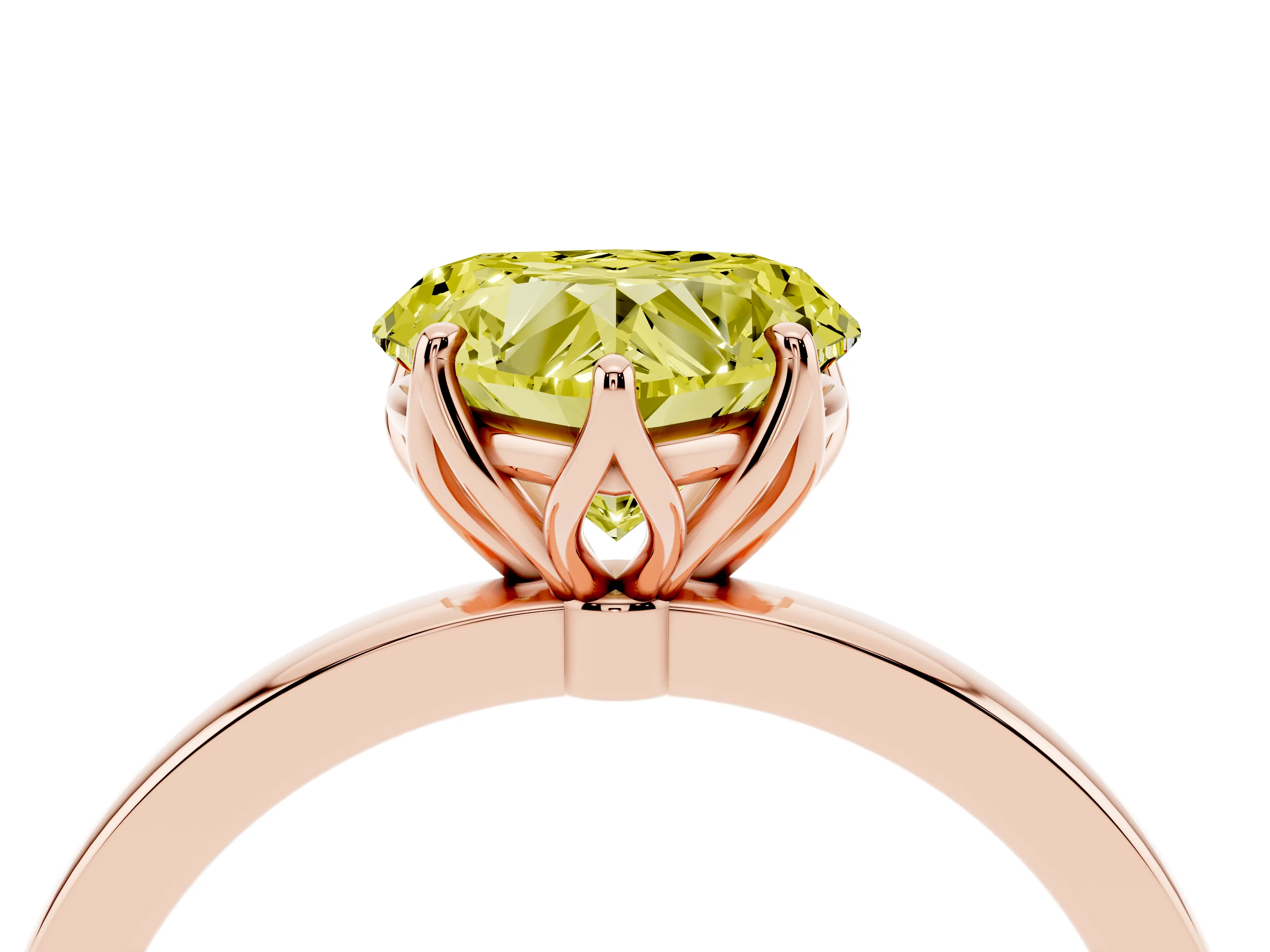 Fancy Yellow Heart Cut Diamond Solitaire Ring Set in Rose gold with Prong Setting and Thin Polished Band