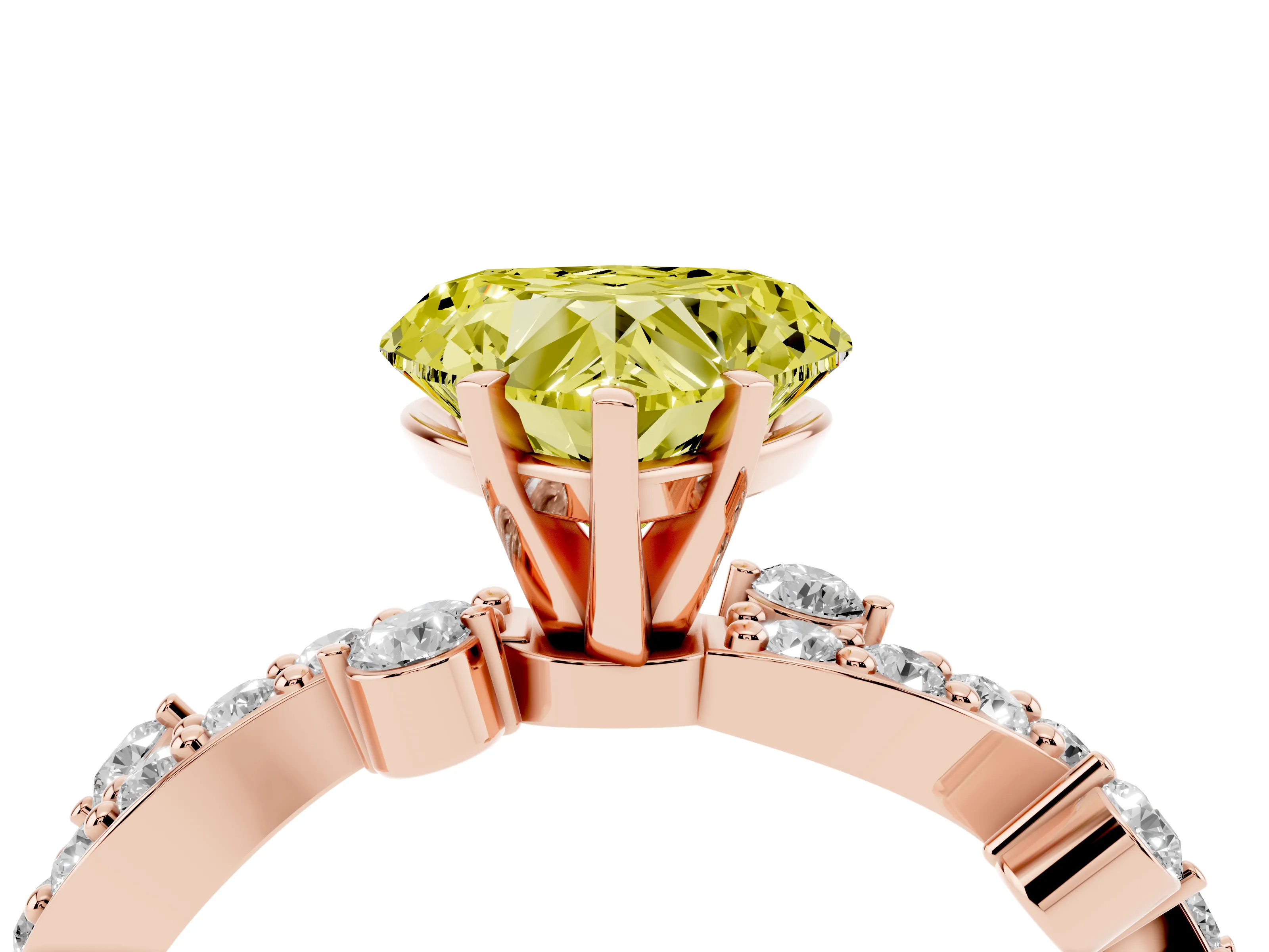 Fancy Yellow Heart Cut Diamond Solitaire Twisted Band Set in Rose gold with Pavé Setting