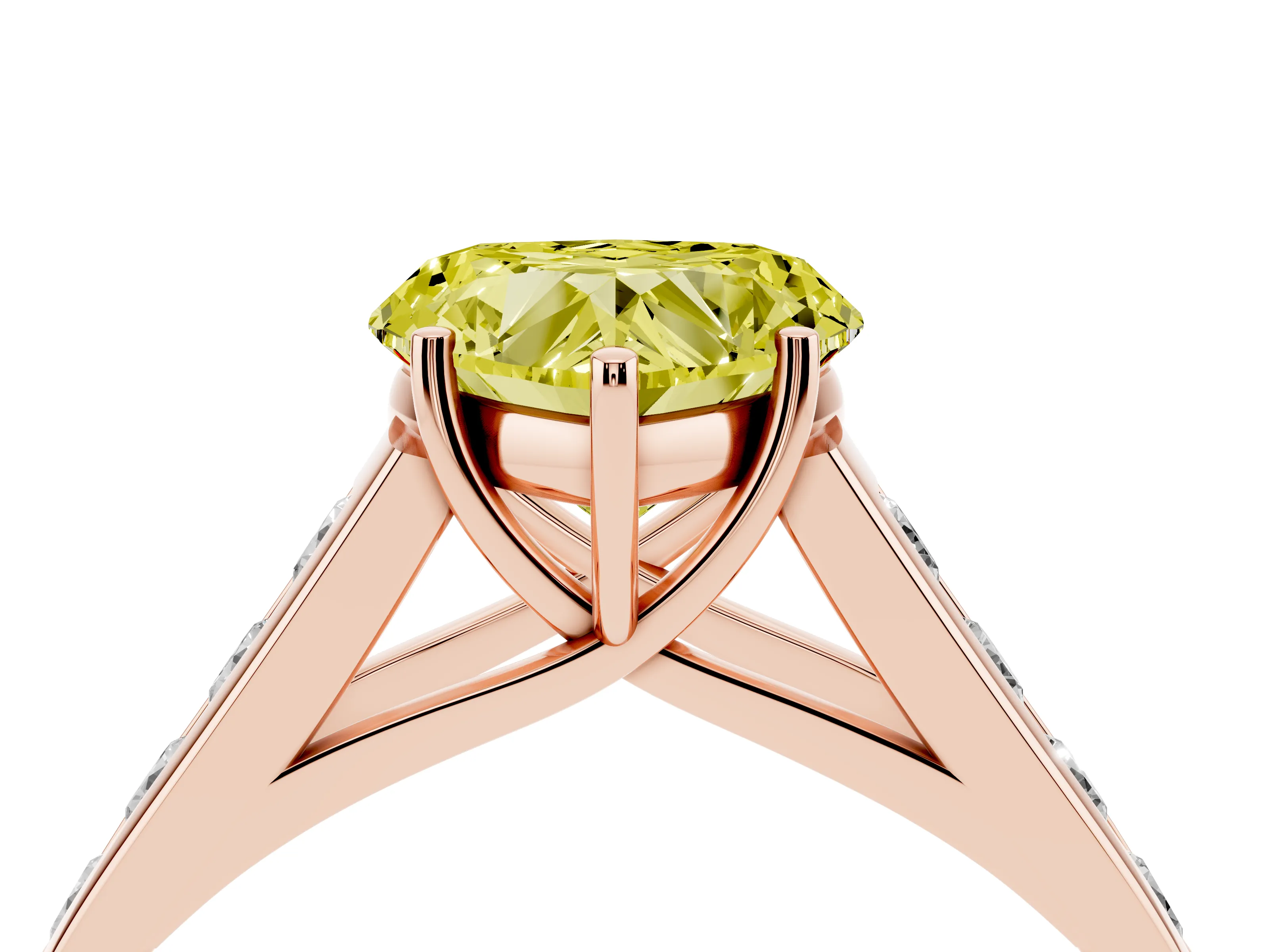Fancy Yellow Heart Cut Diamond Solitaire Channel-Set Engagement Ring Set in Rose gold with Prong Setting