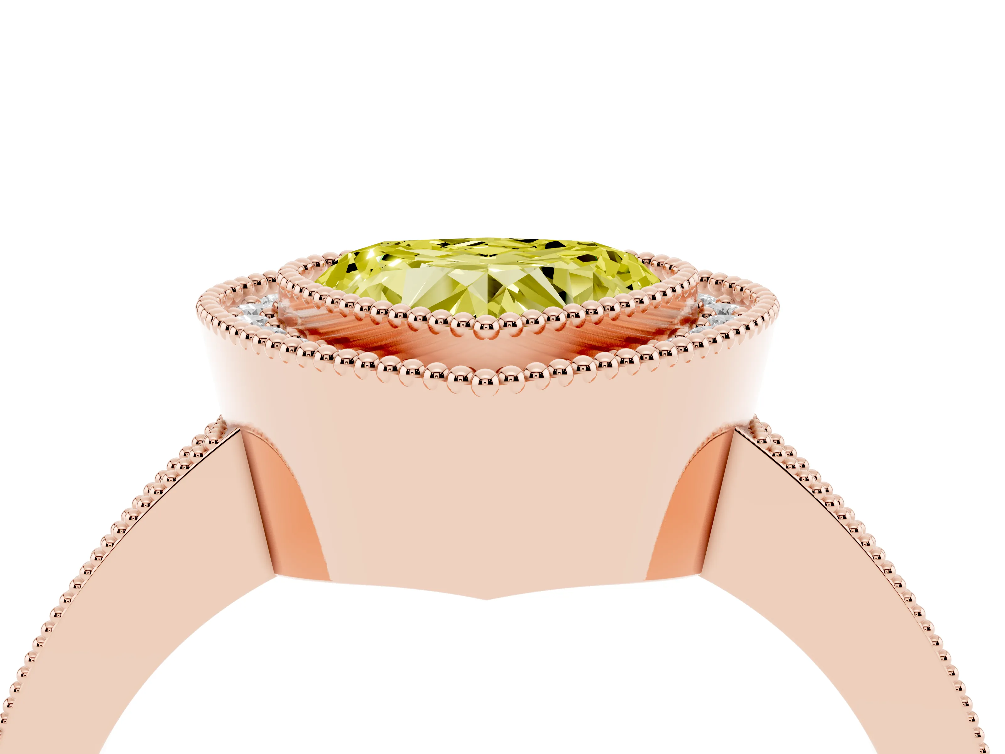 Fancy Yellow Heart Cut Diamond Halo Engagement Ring Set in Rose gold with Pavé Band and Round Halo Stones
