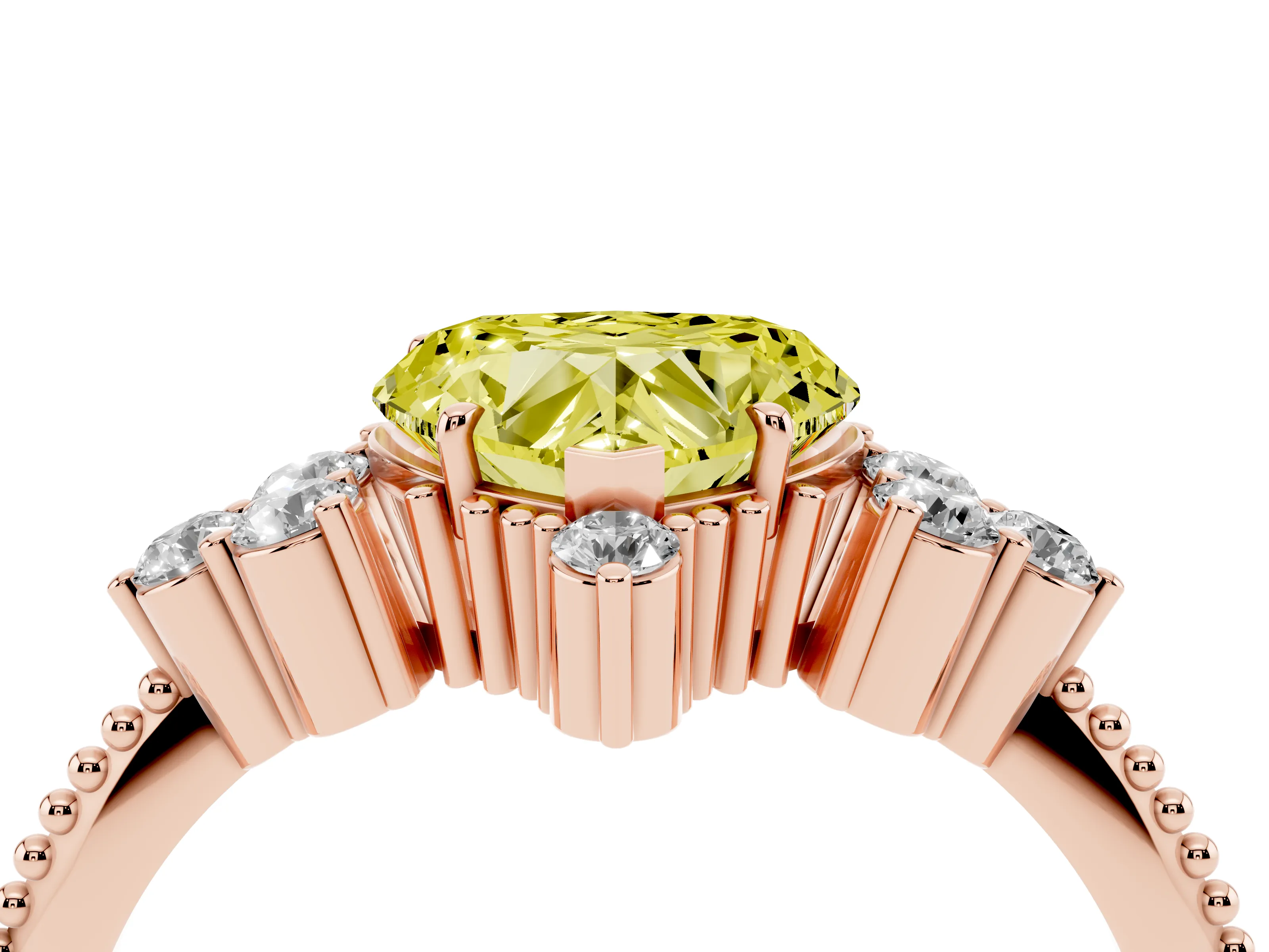 Fancy Yellow Heart Cut Diamond Cluster Ring Set in Rose gold with Beaded Band
