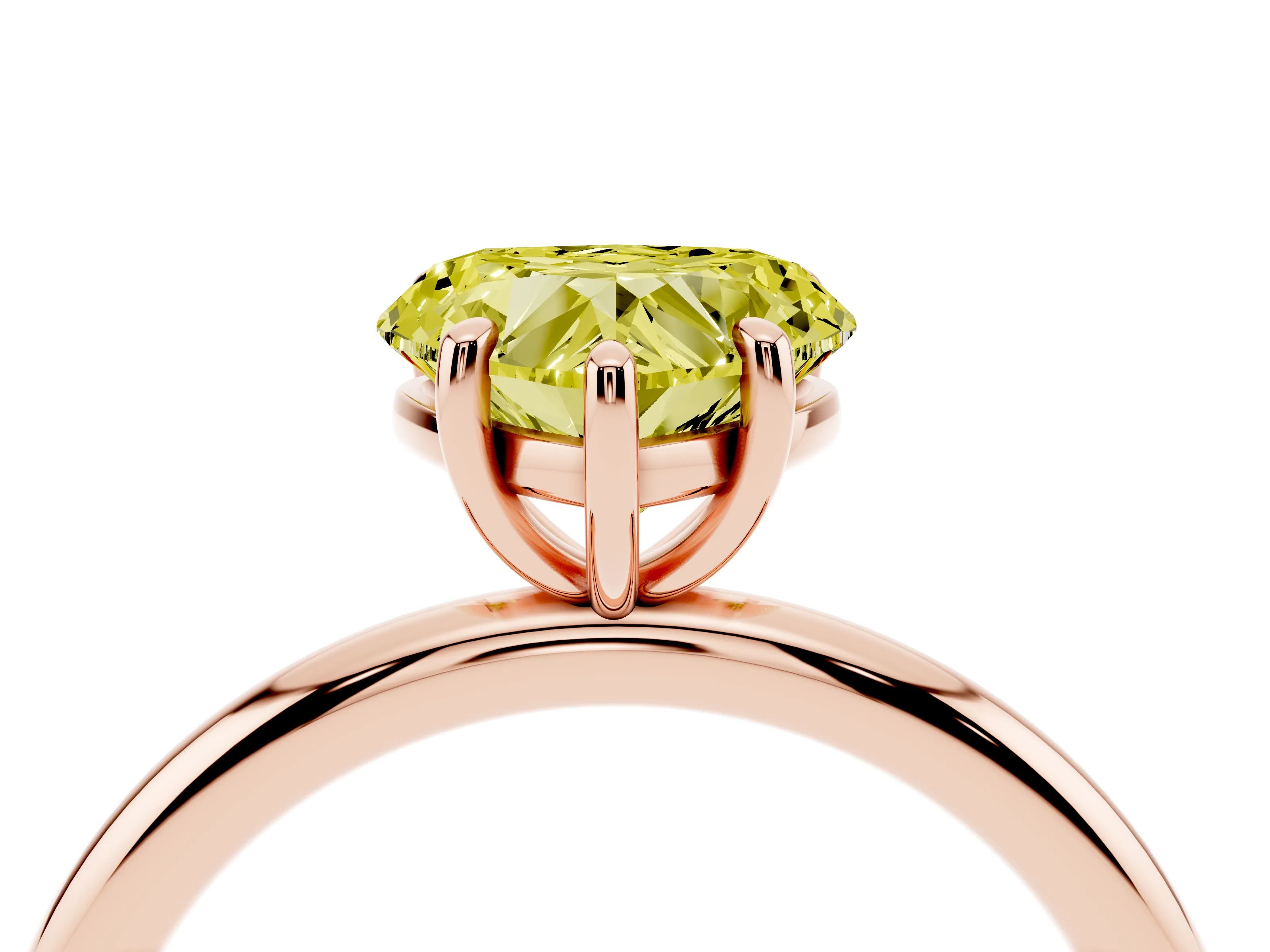 Fancy Yellow Heart Cut Diamond Solitaire Ring Set in Rose gold with Prong Setting on a Polished Plain Band