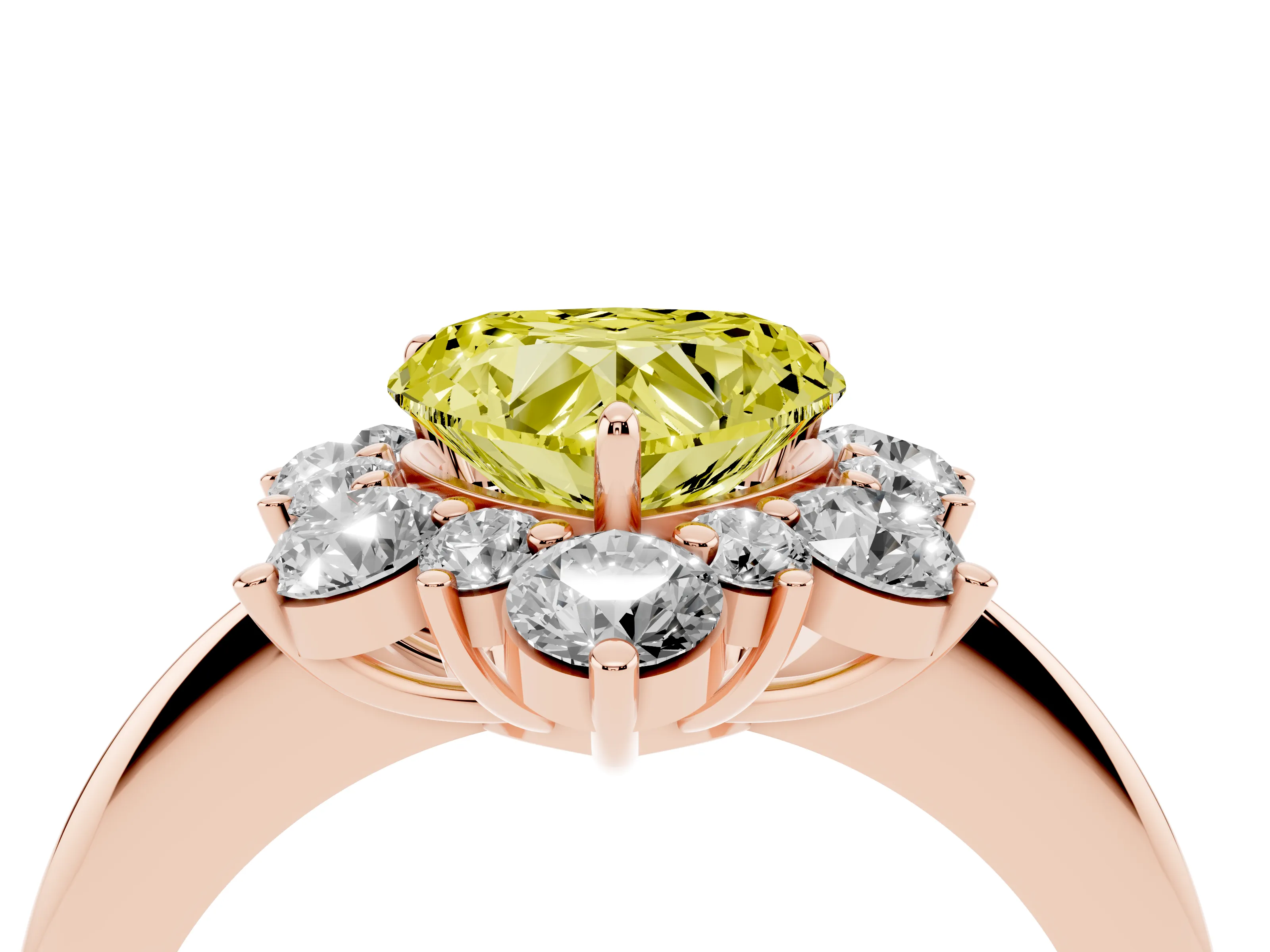 Fancy Yellow Heart Cut Diamond Cluster Halo Ring Set in Rose gold with Solitaire Band and Prong Setting