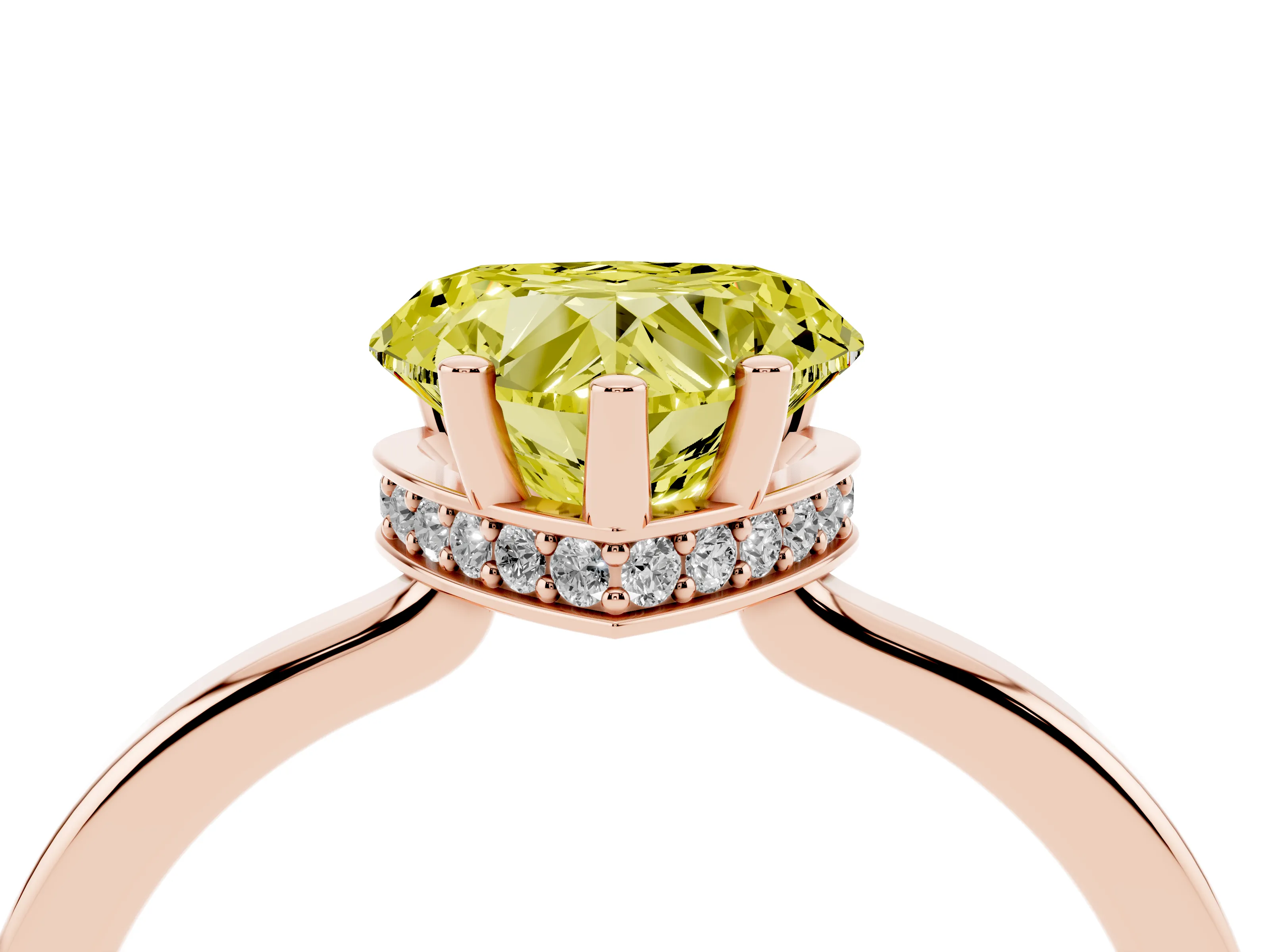 Fancy Yellow Heart Cut Diamond Solitaire Engagement Ring Set in Rose gold with Prong Setting on a Plain Band