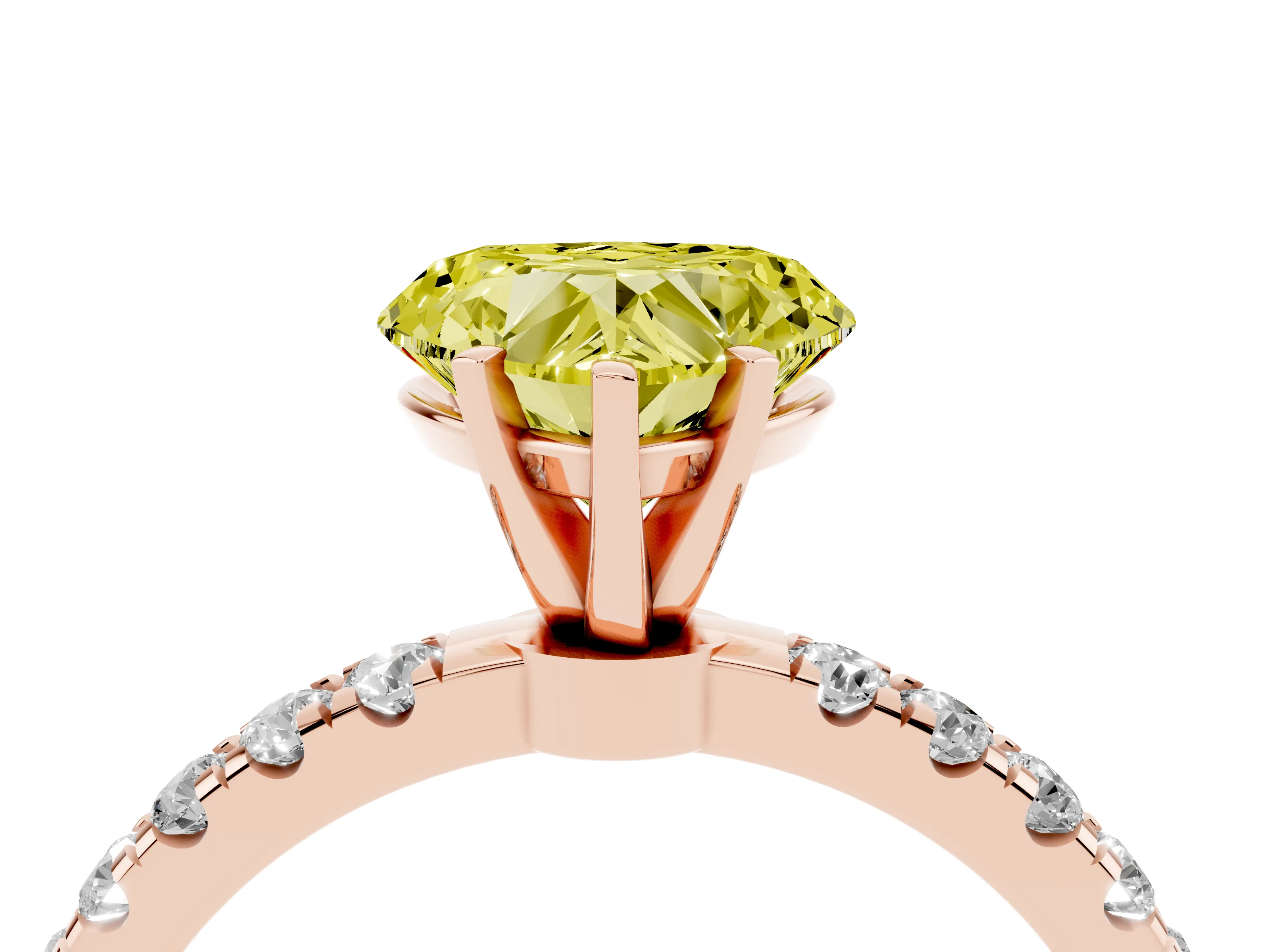 Fancy Yellow Heart Cut Diamond Solitaire Ring Set in Rose gold with Pavé Accents and Prong Setting