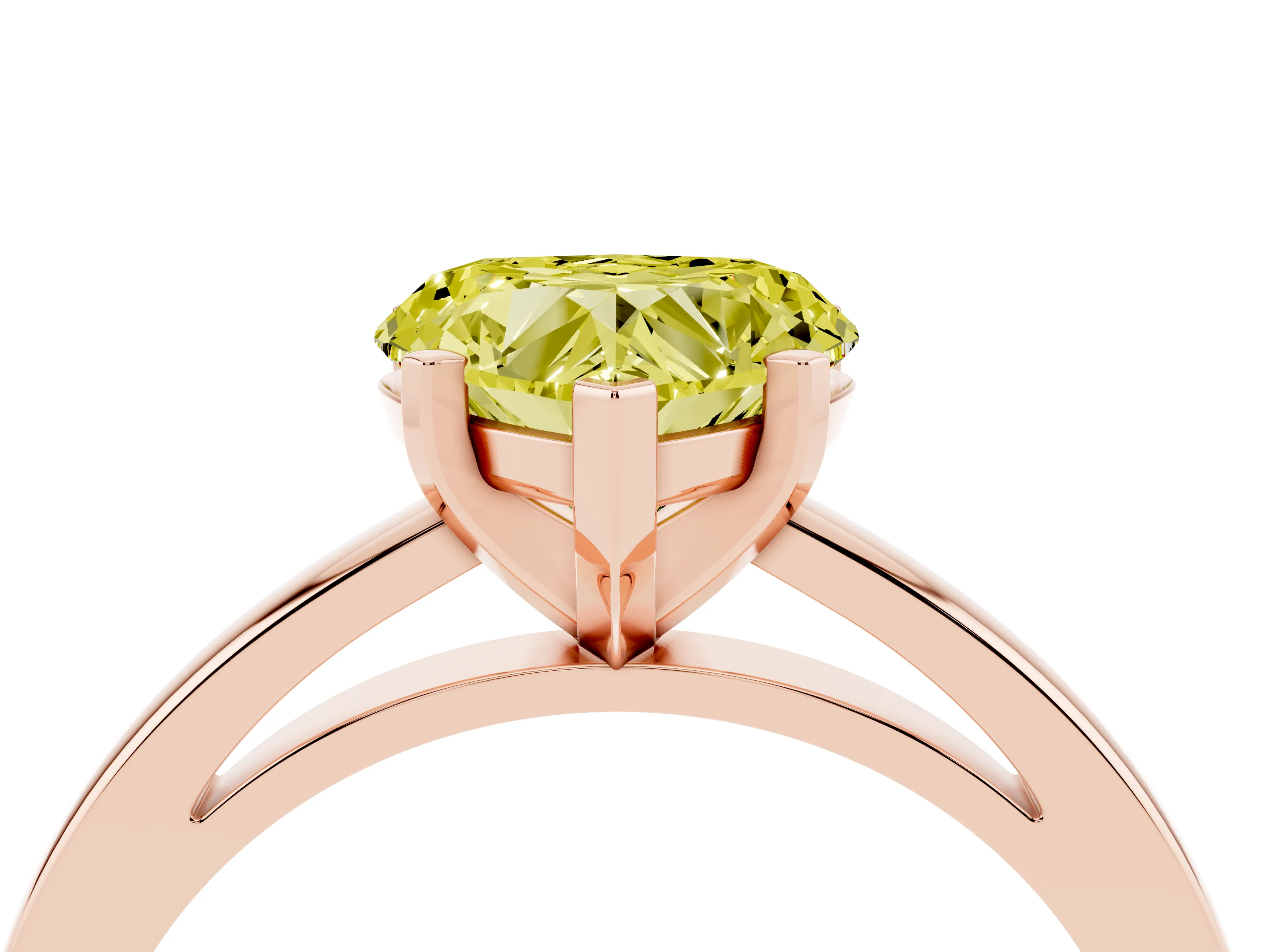 Fancy Yellow Heart Cut Diamond Solitaire Engagement Ring Set in Rose gold with Prong Setting on a Classic Band