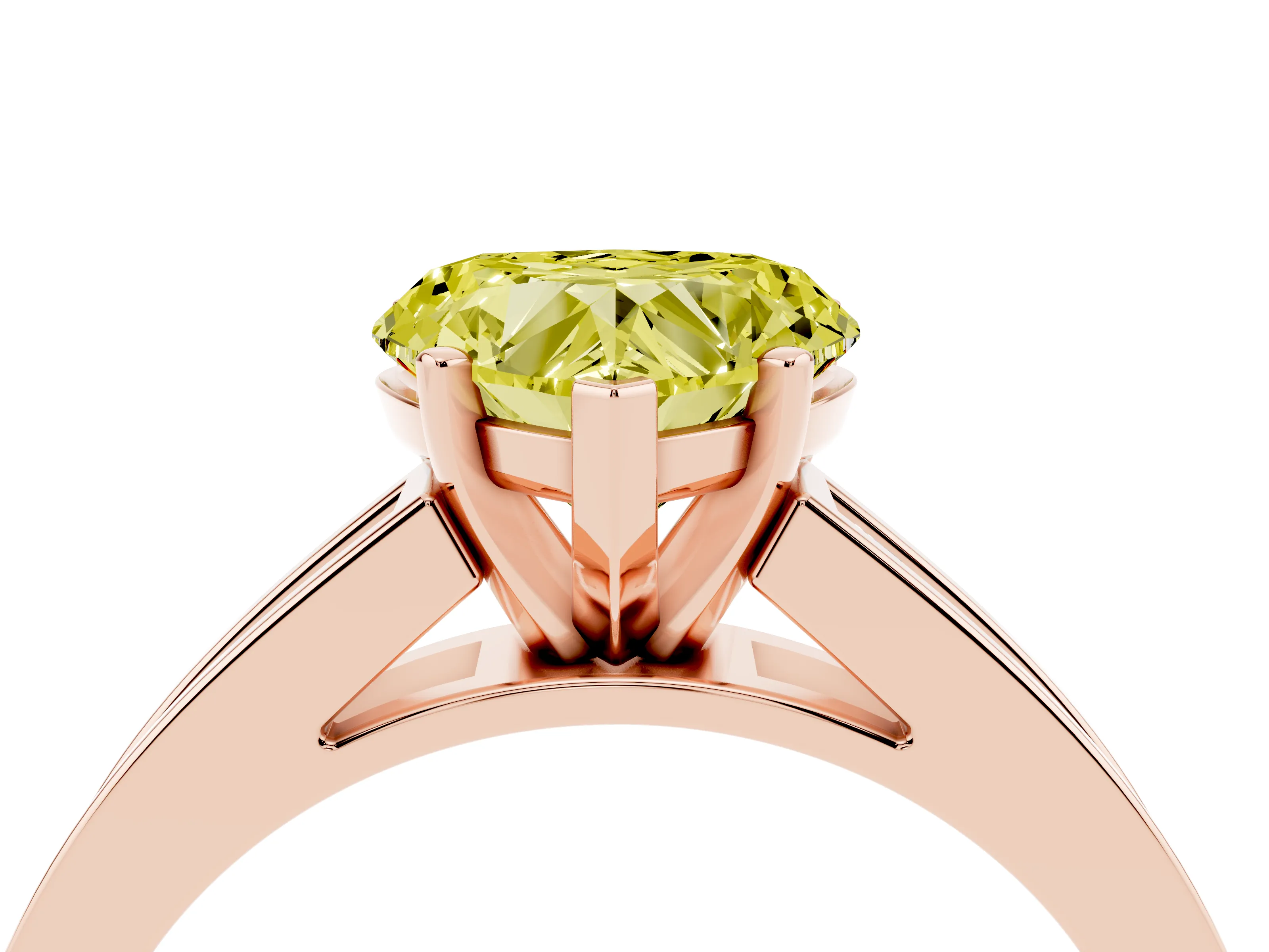 Fancy Yellow Heart Cut Diamond Solitaire Ring Set in Rose gold with Channel-Set Band and Prong Setting
