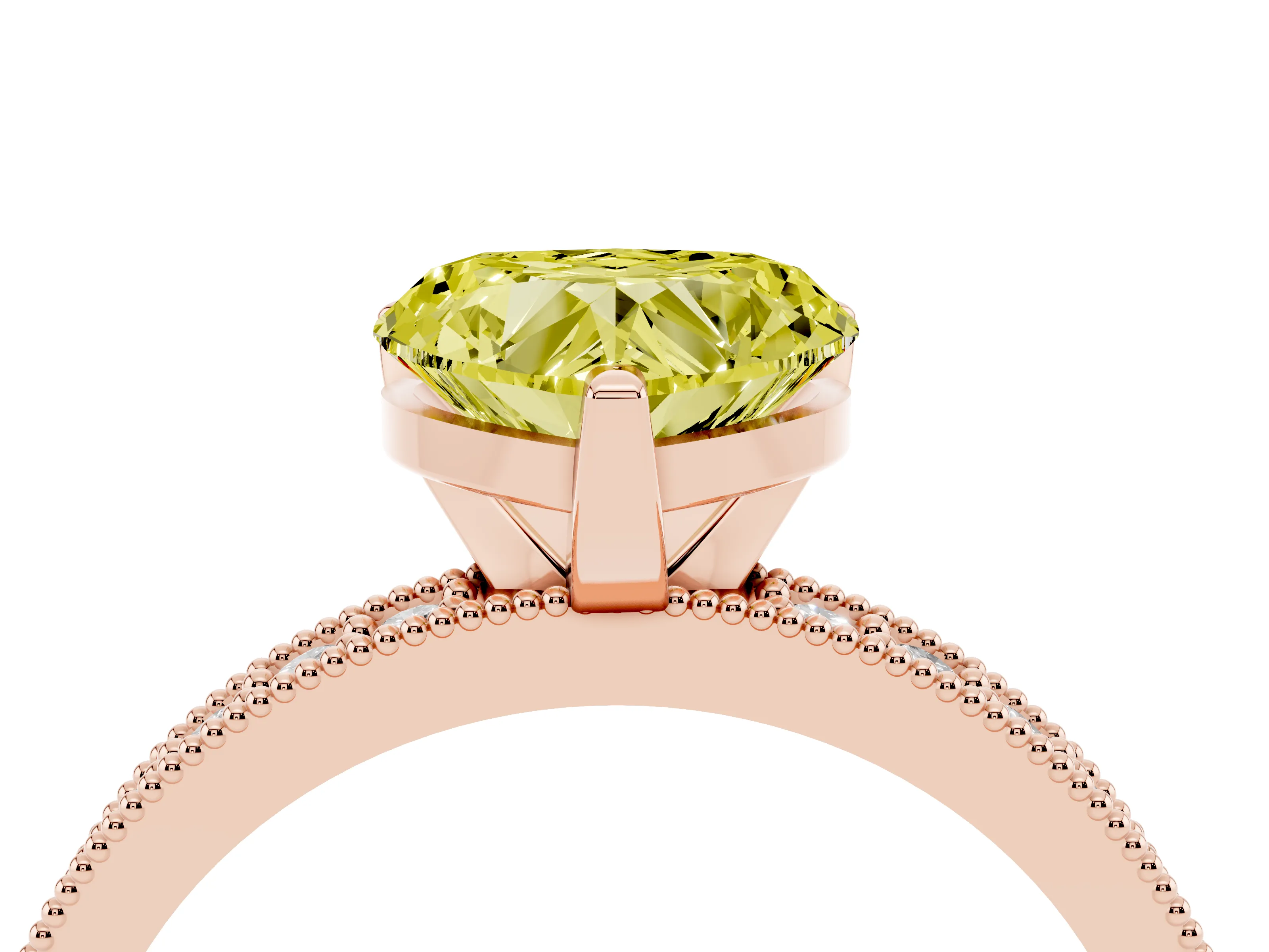 Fancy Yellow Heart Cut Diamond Milgrain Pavé Engagement Ring Set in Rose gold with Prong Setting