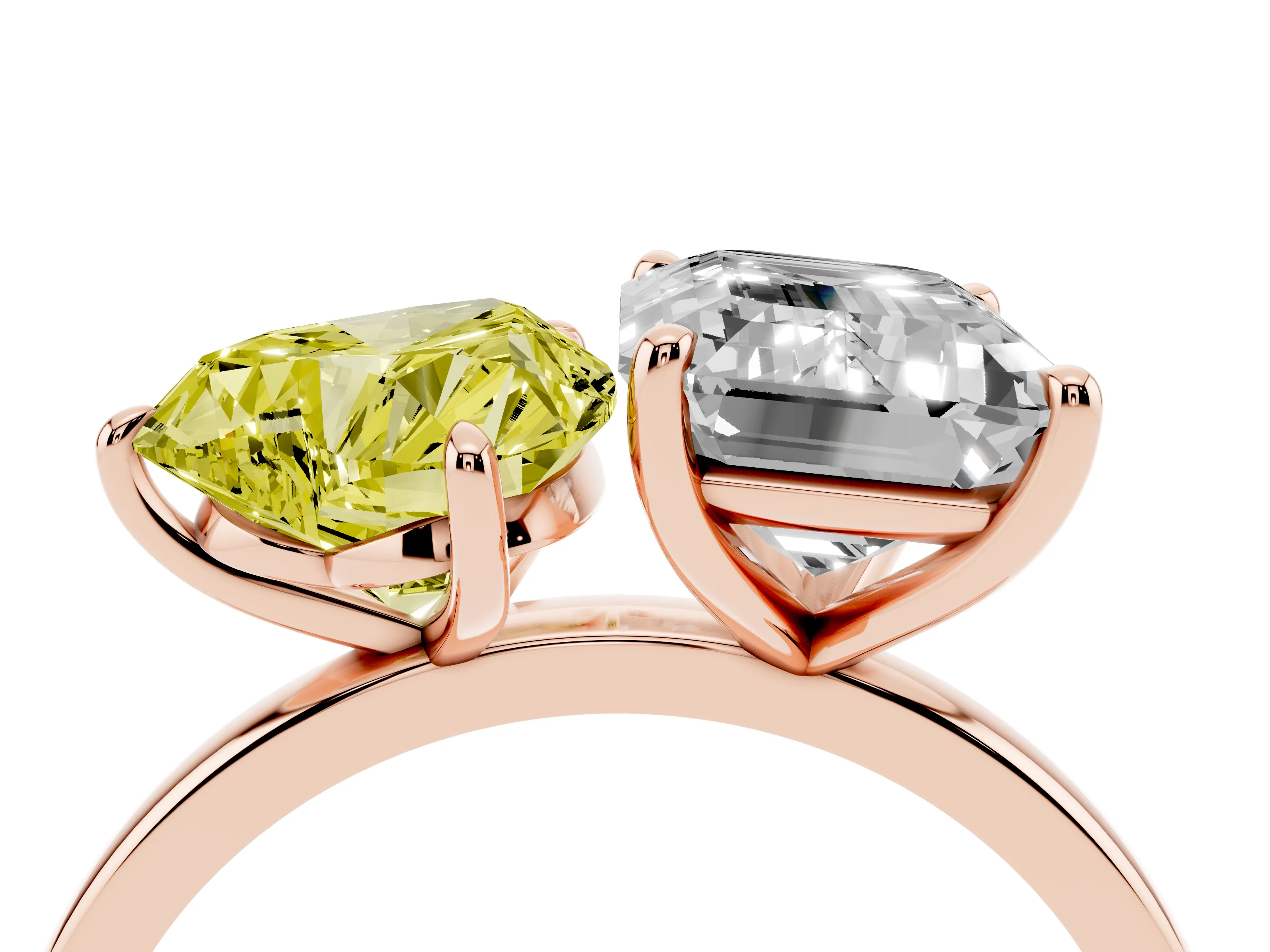 Fancy Yellow Heart Cut and Emerald Cut Toi Moi Ring Set in Rose gold with Prong Setting