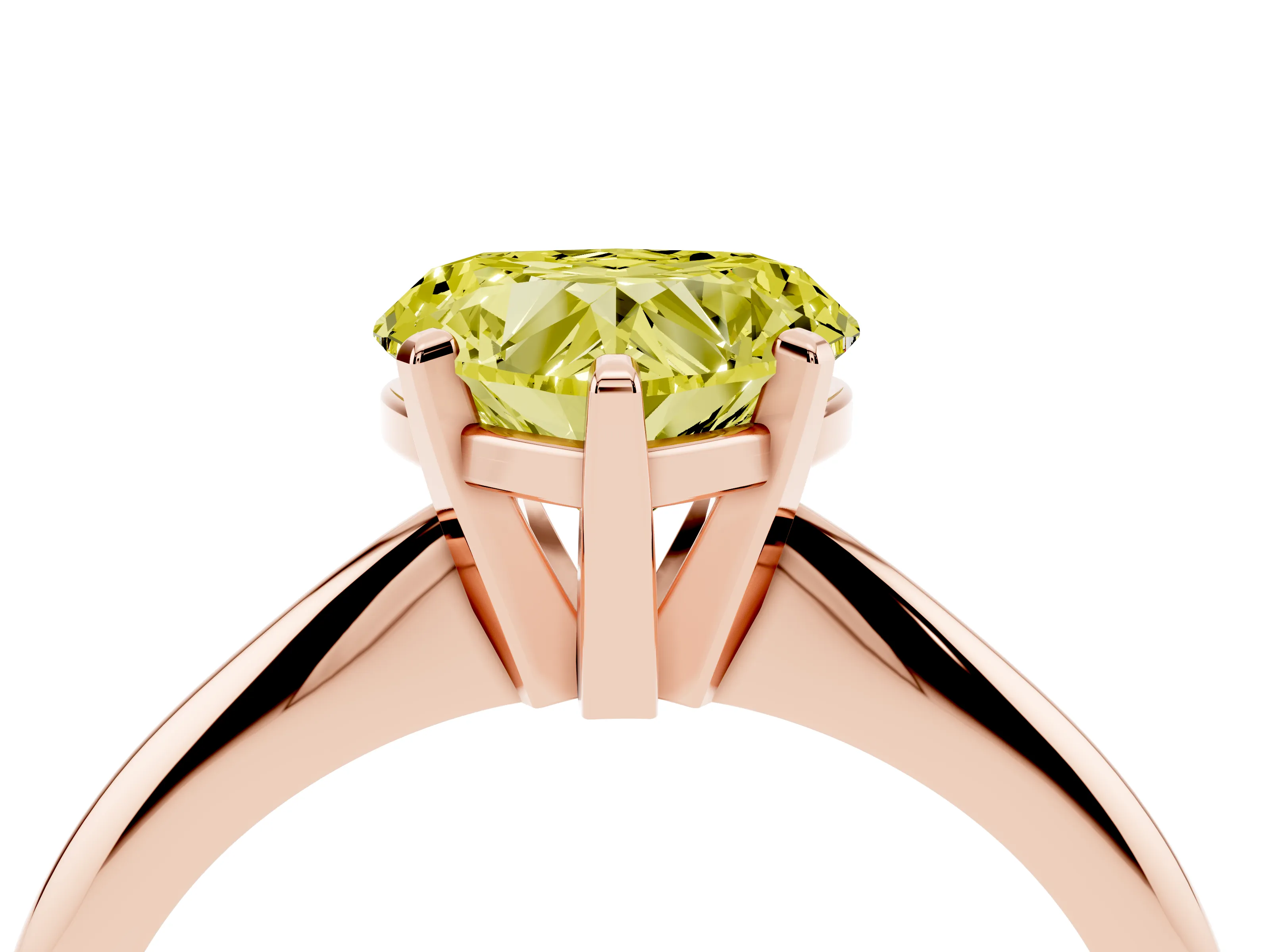 Fancy Yellow Heart Cut Diamond Solitaire Ring Set in Rose gold with Prong Setting on a Plain Round Band