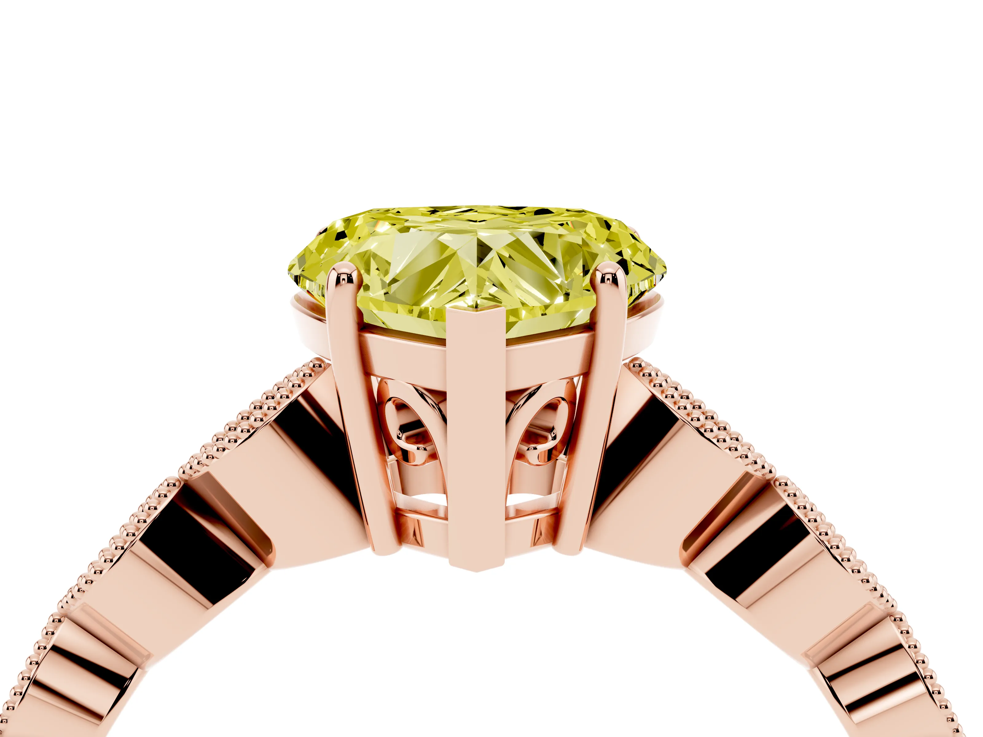 Fancy Yellow Heart Cut Diamond Solitaire Ring Set in Rose gold with Infinity Twist Pavé Band