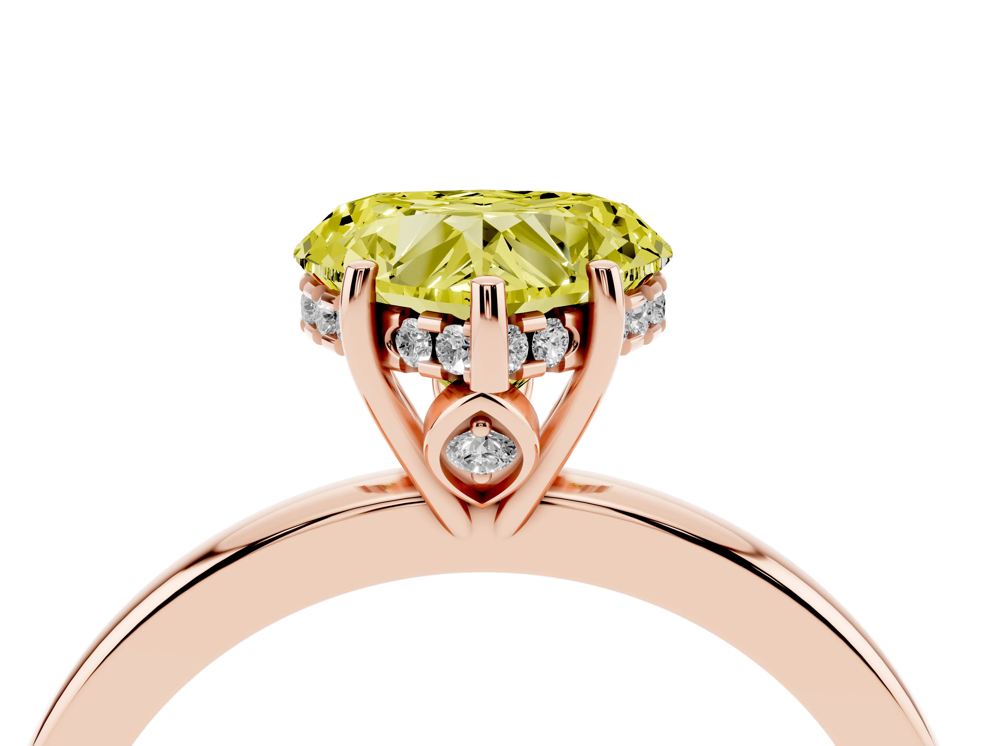 Fancy Yellow Heart Cut Diamond Solitaire Ring Set in Rose gold with Plain Band and Prong Setting