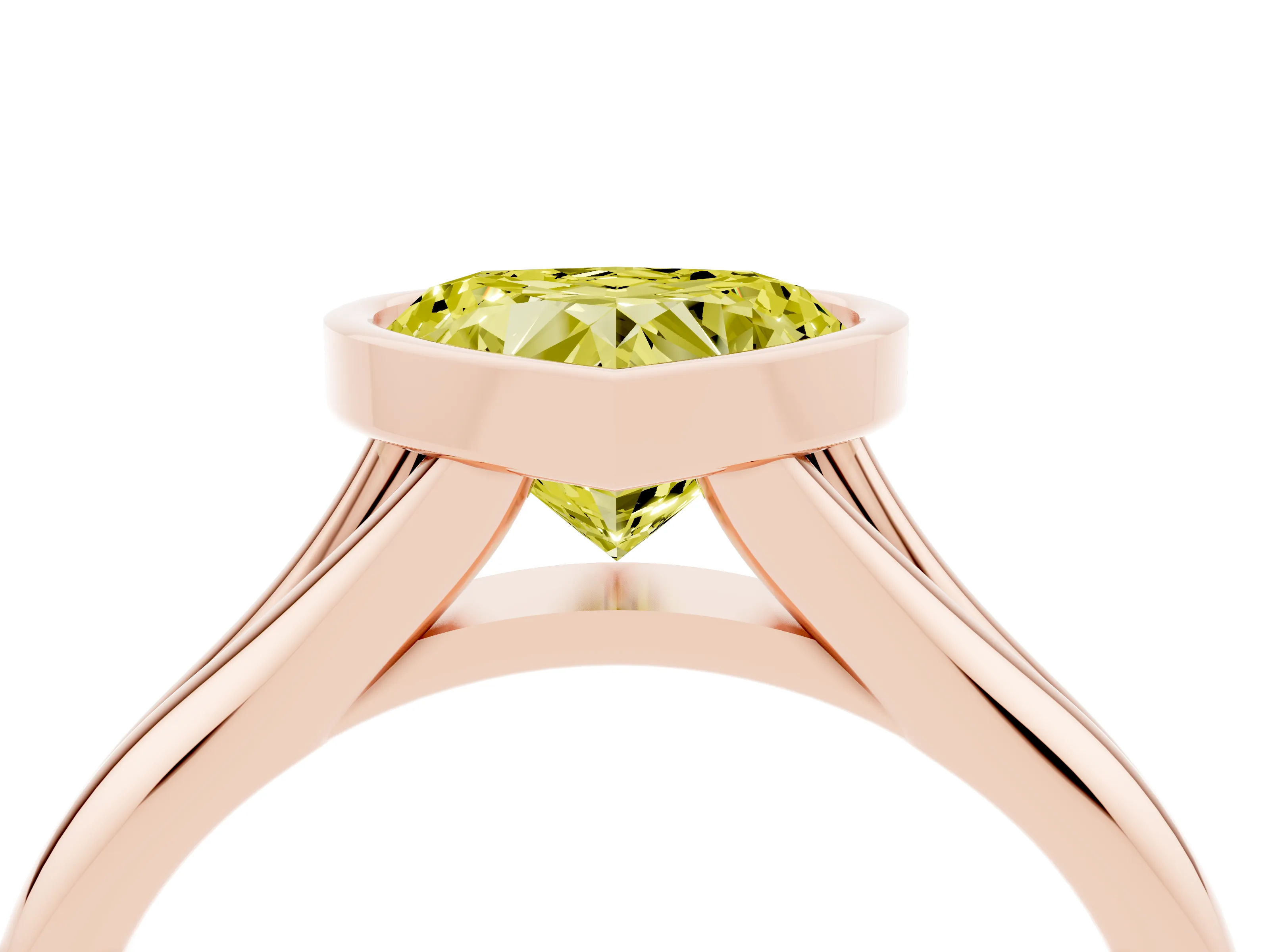 Fancy Yellow Bezel Set Heart Cut Diamond Solitaire Ring Set in Rose gold with Smooth Band