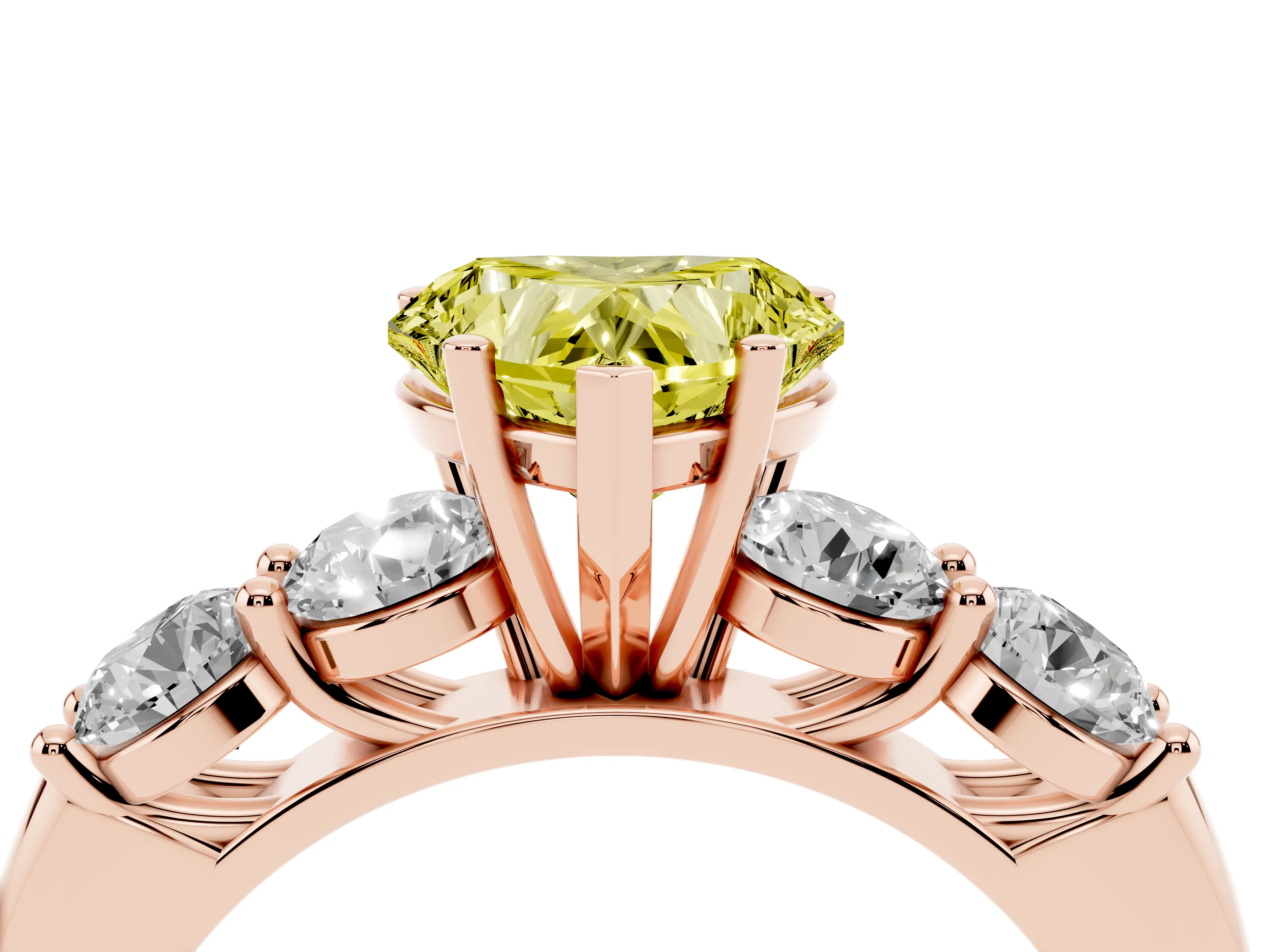 Fancy Yellow Heart Cut Diamond Five-Stone Prong Set Ring Set in Rose gold with Classic Band