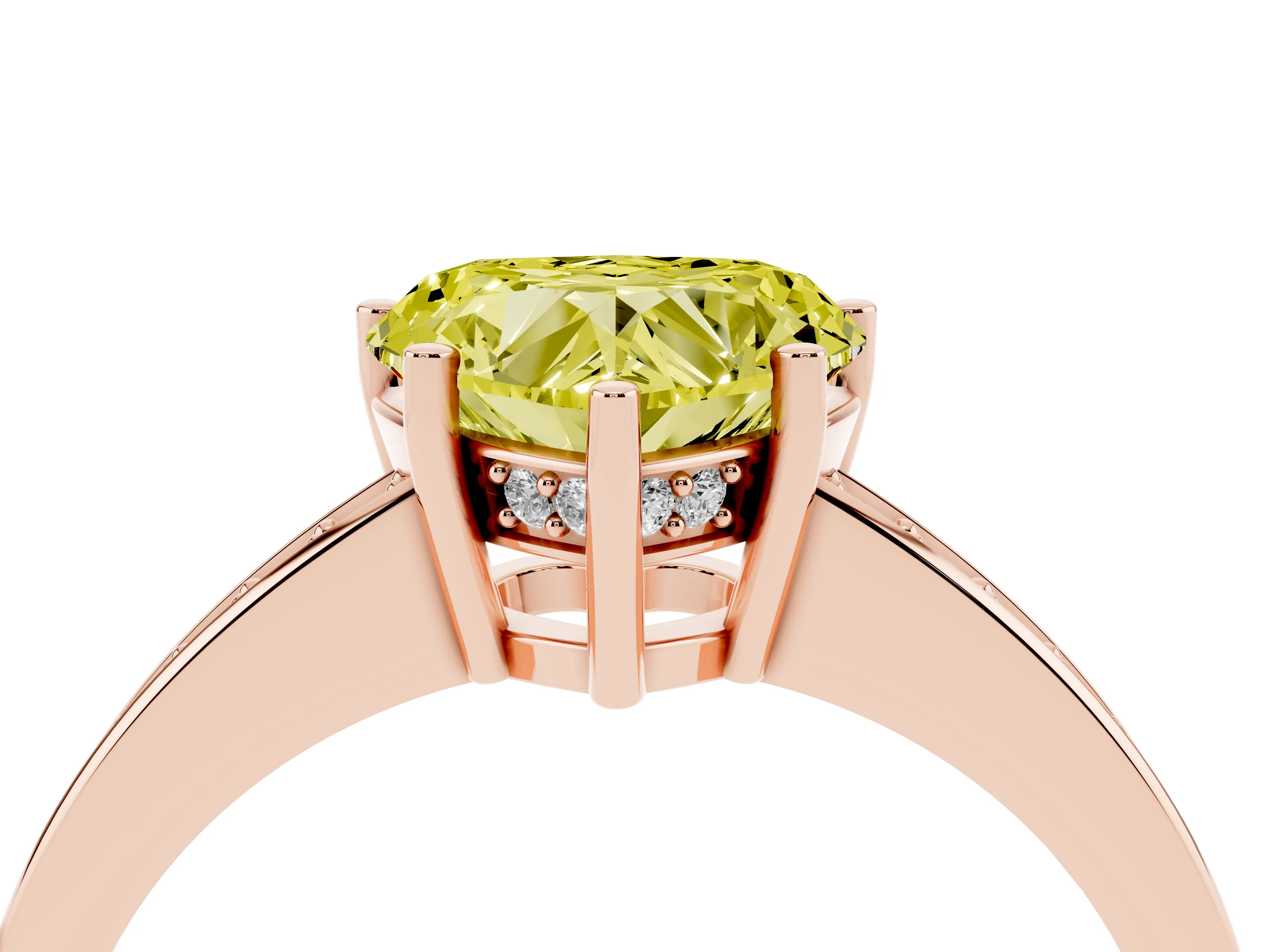 Fancy Yellow Heart Cut Diamond Pavé Band Prong Set Solitaire Ring Set in Rose gold