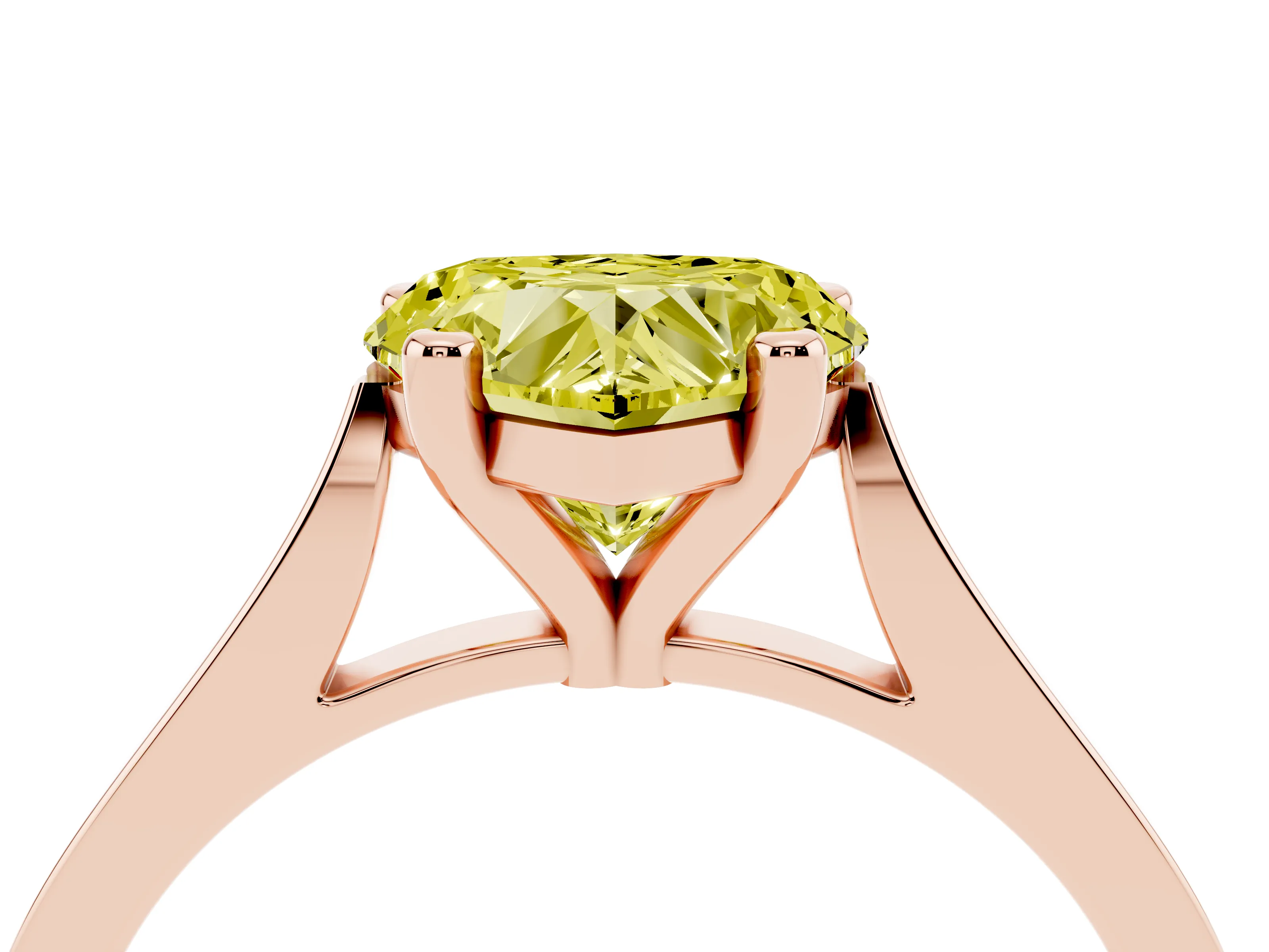 Fancy Yellow Heart Cut Diamond Solitaire Ring Set in Rose gold with Prong Setting and Tapered Band