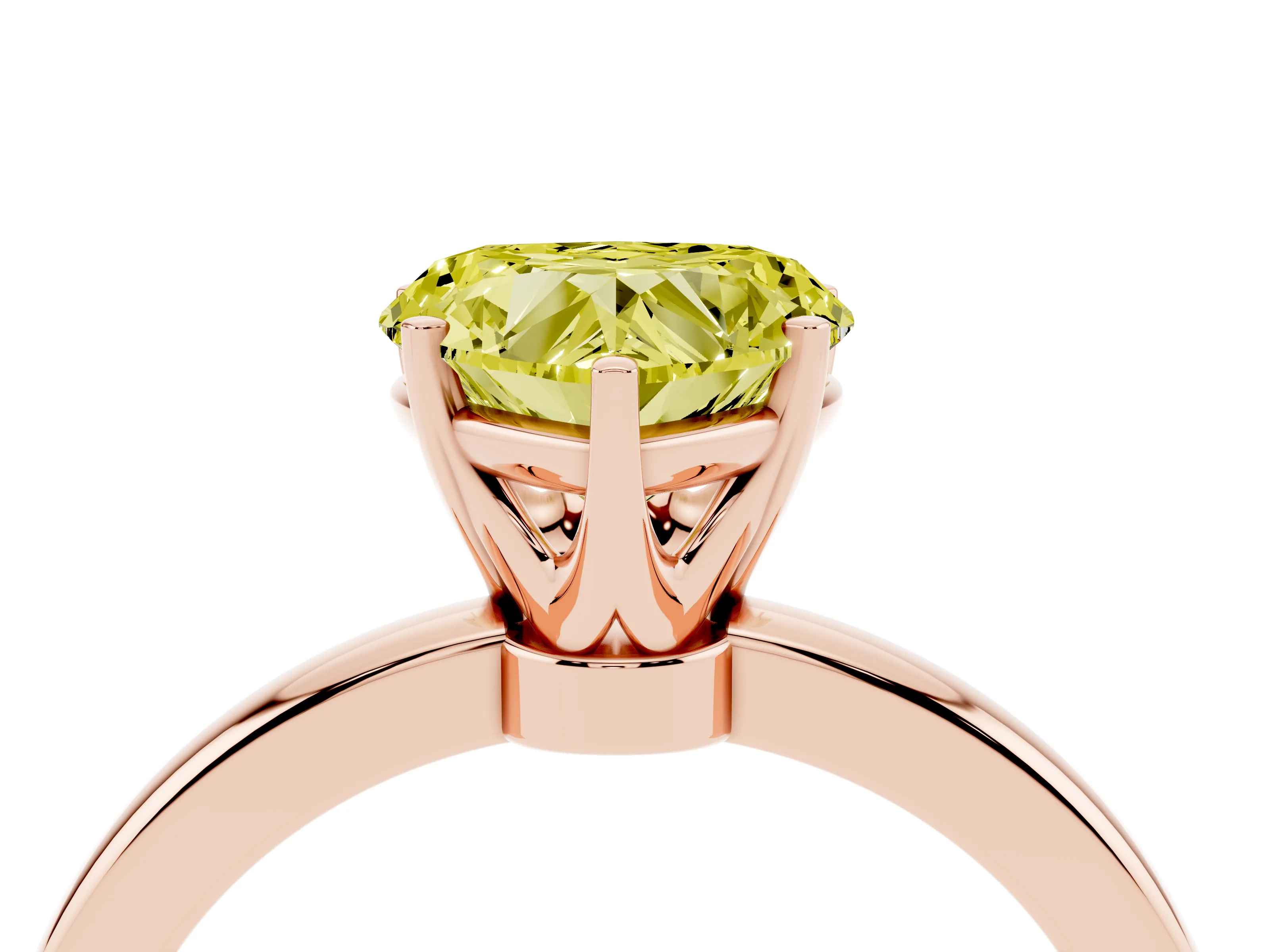 Fancy Yellow Heart Cut Diamond Solitaire Ring Set in Rose gold with Raised Prong Setting on a Classic Band