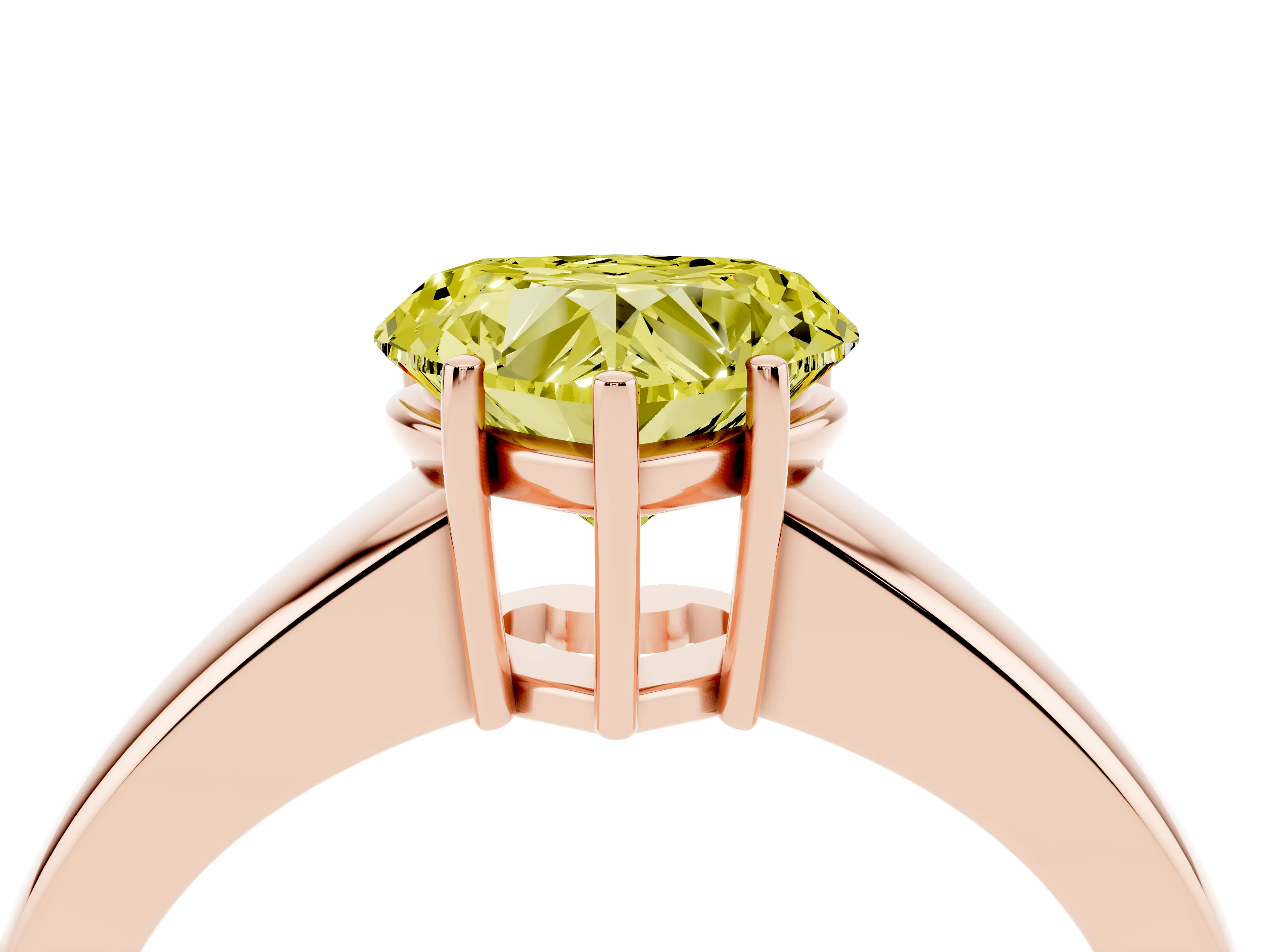 Fancy Yellow Heart Cut Diamond Solitaire Ring Set in Rose gold with Tapered Band and Prong Setting