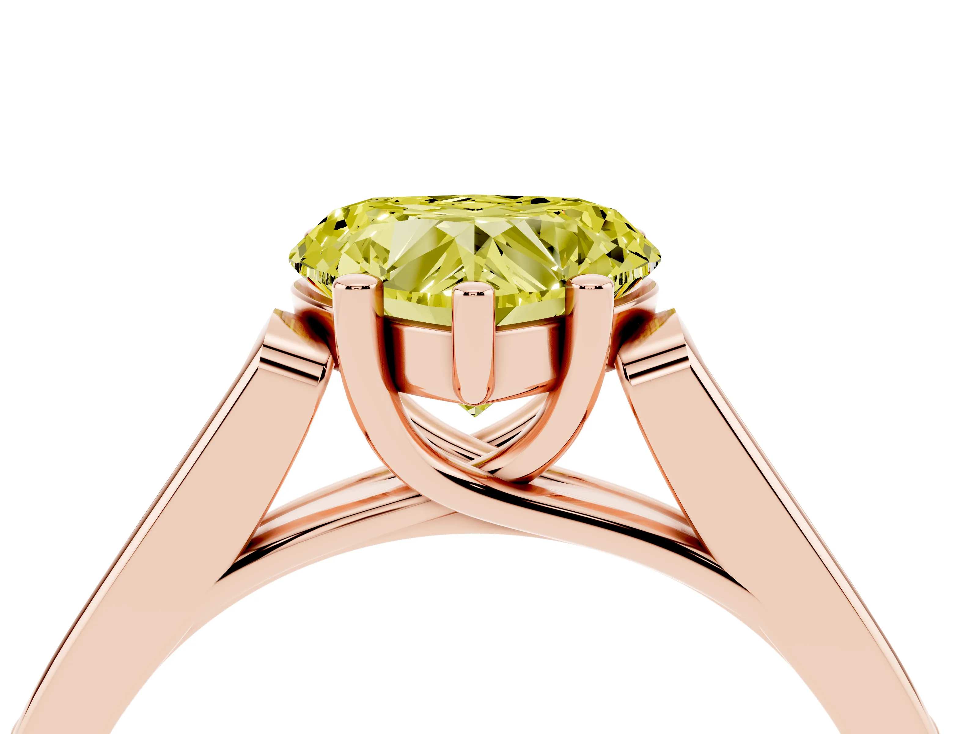 Fancy Yellow Heart Cut Diamond Solitaire Cathedral Engagement Ring Set in Rose gold with Channel-Set Band and Prong Setting