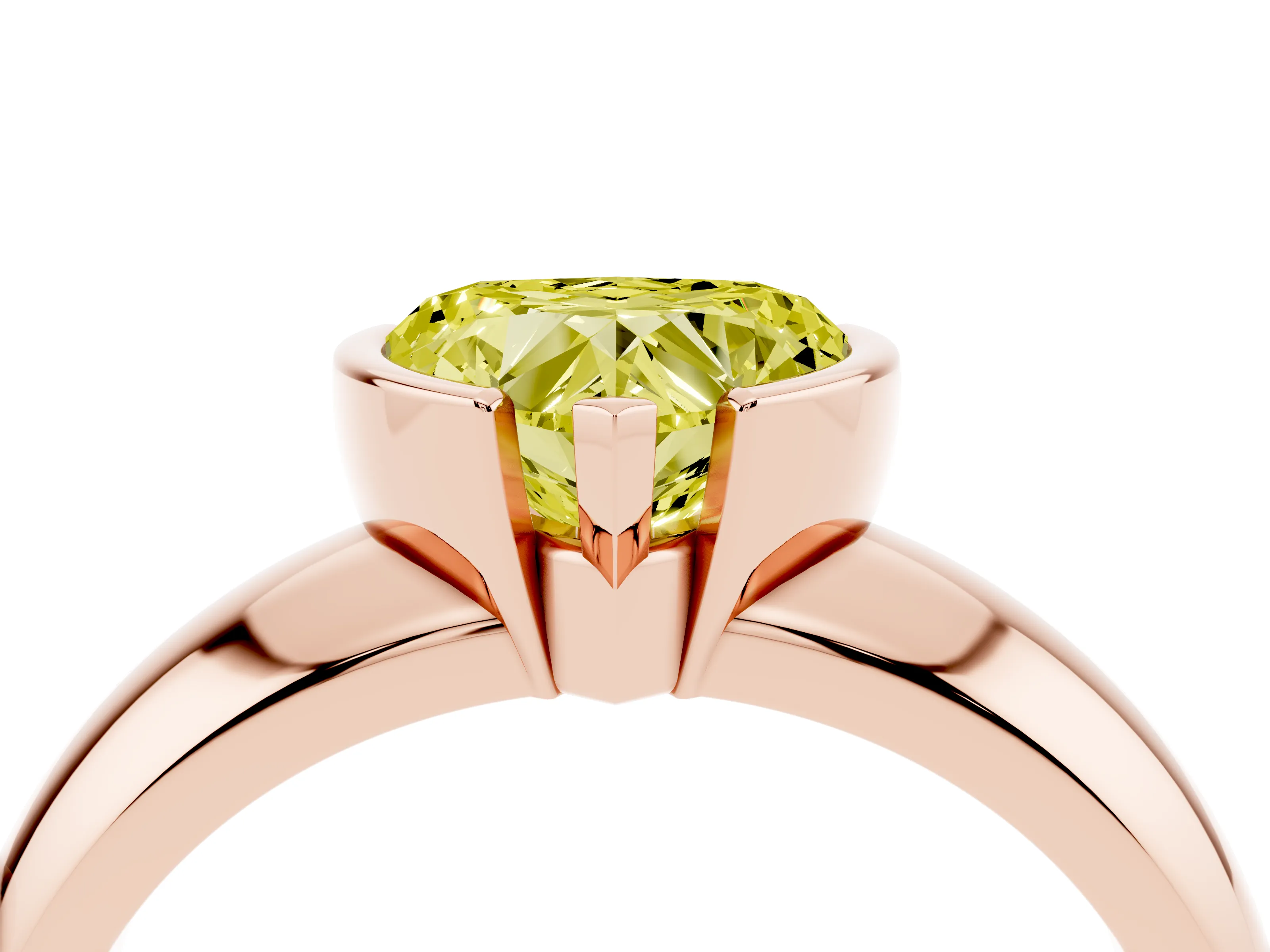 Fancy Yellow Heart Cut Diamond Solitaire Tension Set Ring Set in Rose gold with Wide Band