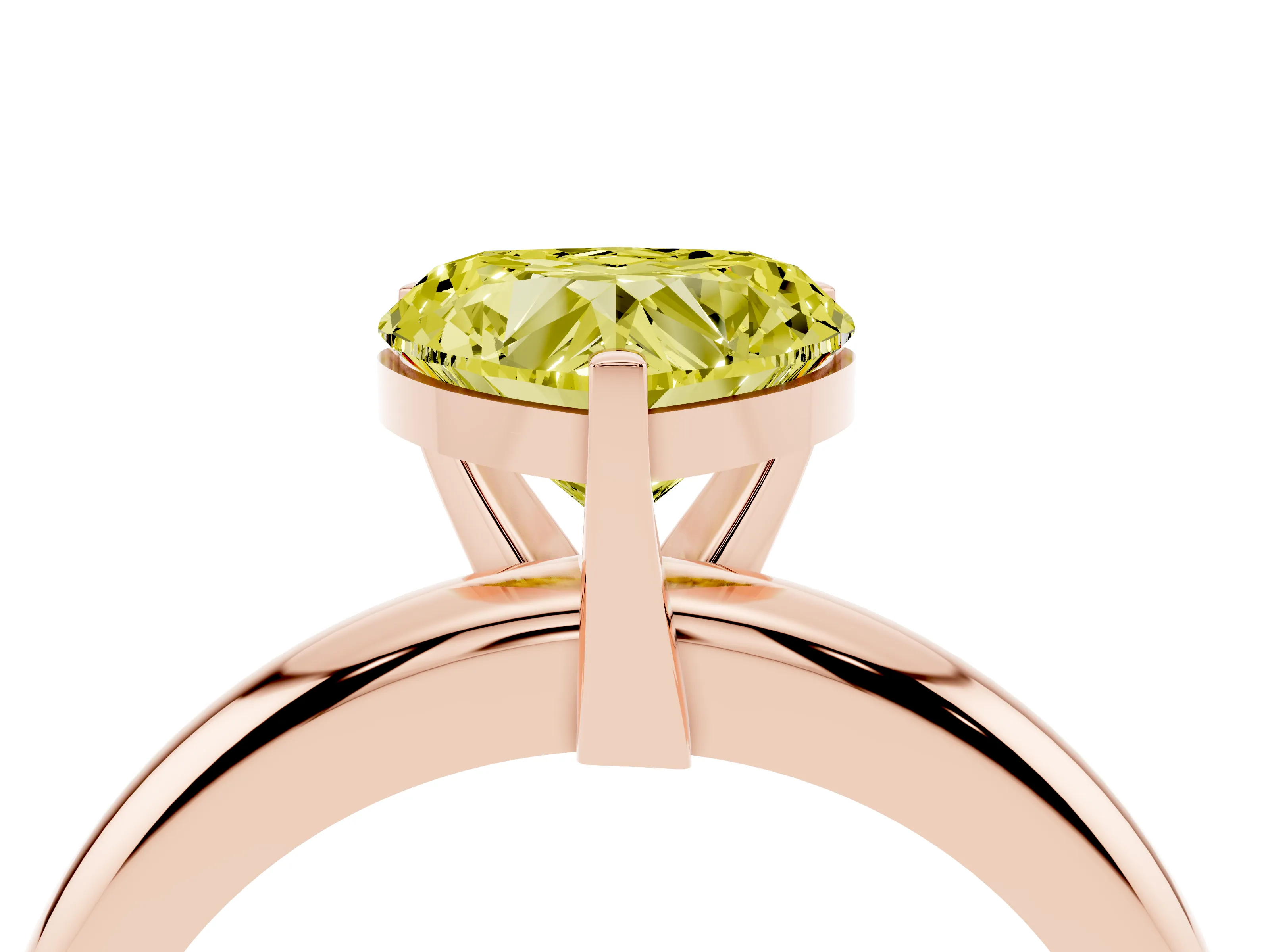 Fancy Yellow Heart Cut Diamond Solitaire Engagement Ring Set in Rose gold with Round Band and Prong Setting