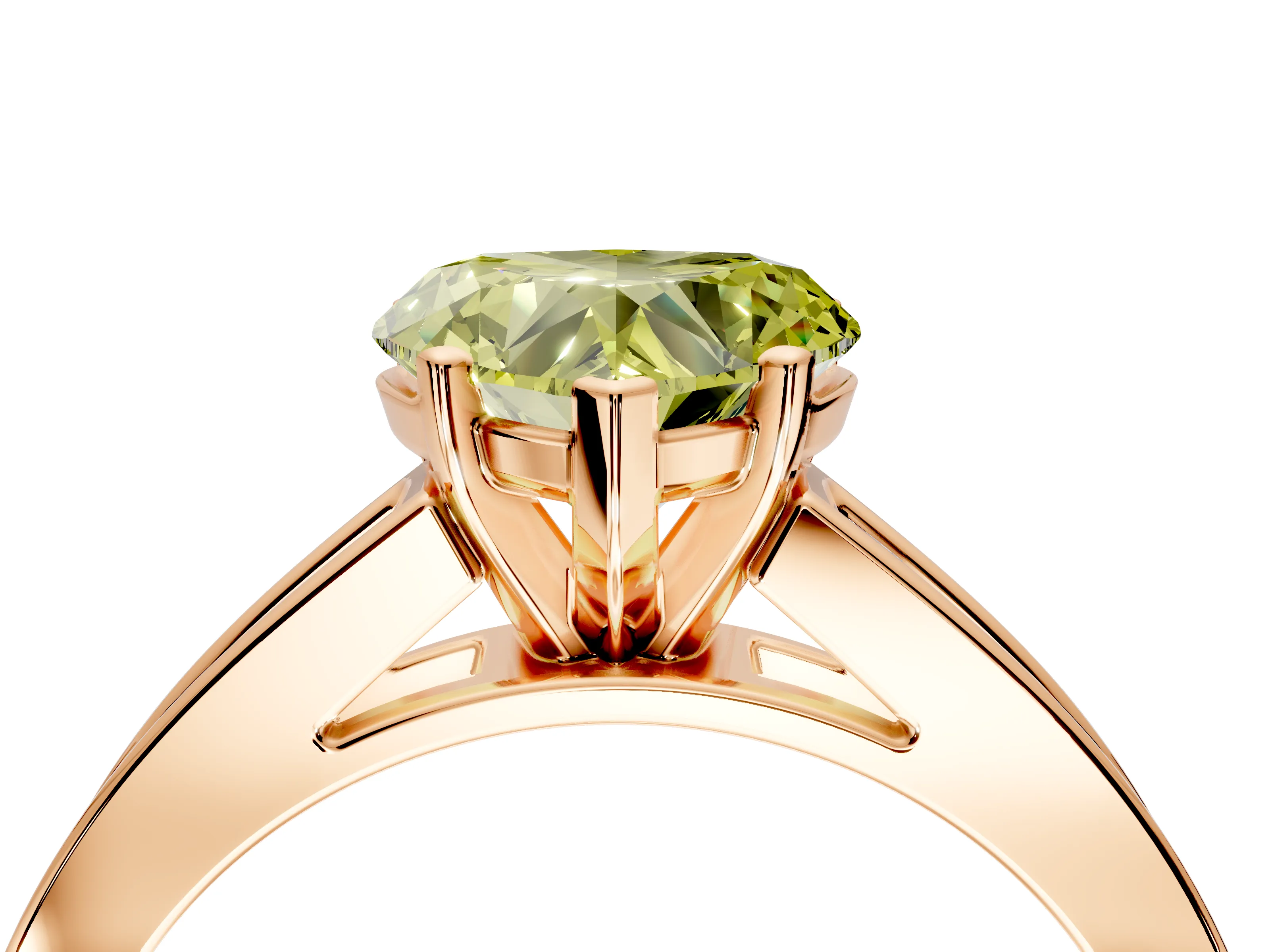 Solitaire Engagement Ring Setting for Fancy Yellow Heart-Shaped Center with Princess Cut Channel Band and Prong Head in Rose Gold