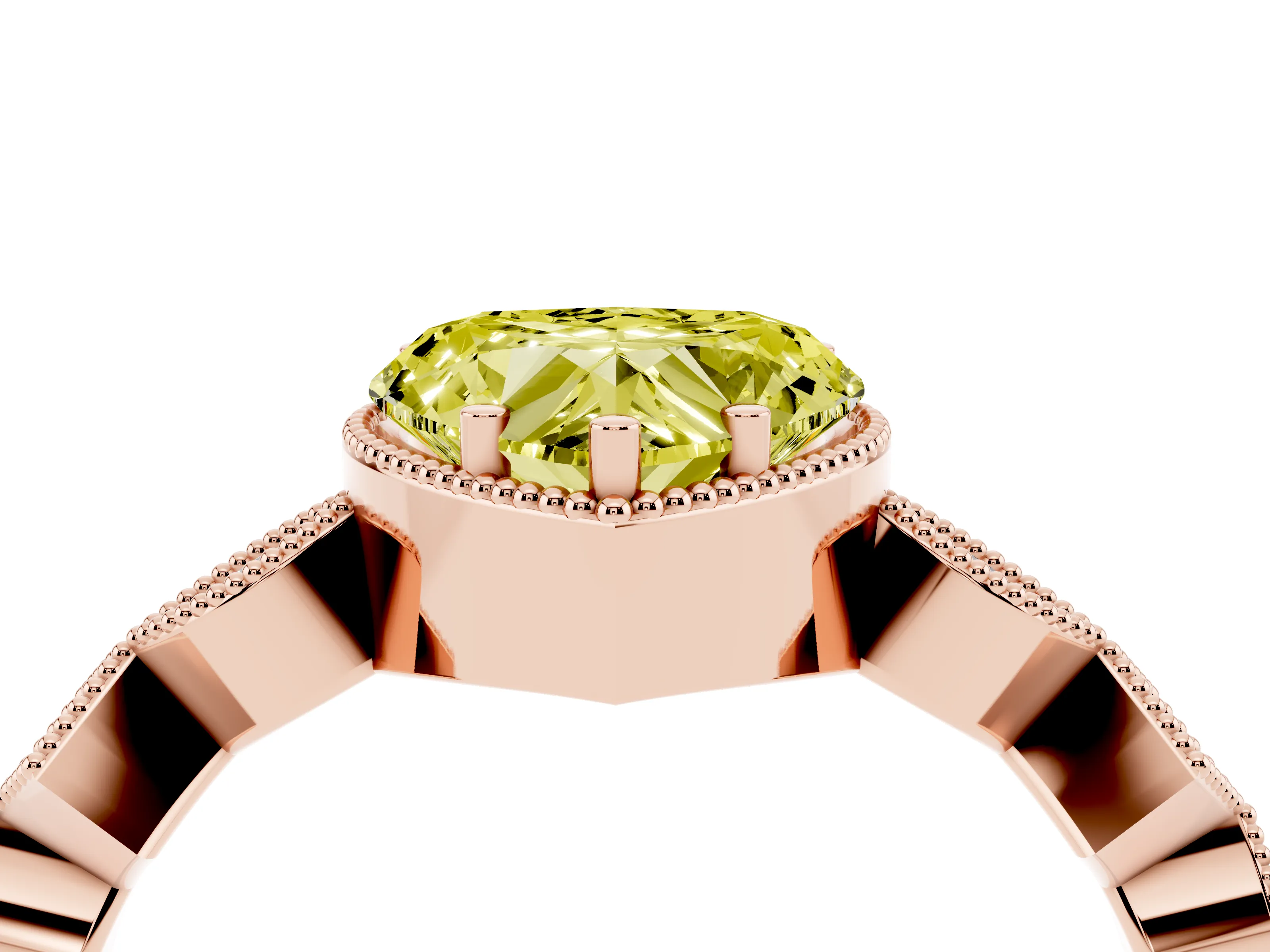 Fancy Yellow Heart Cut Diamond Milgrain Marquise Twist Band Ring Set in Rose gold with Prong Setting
