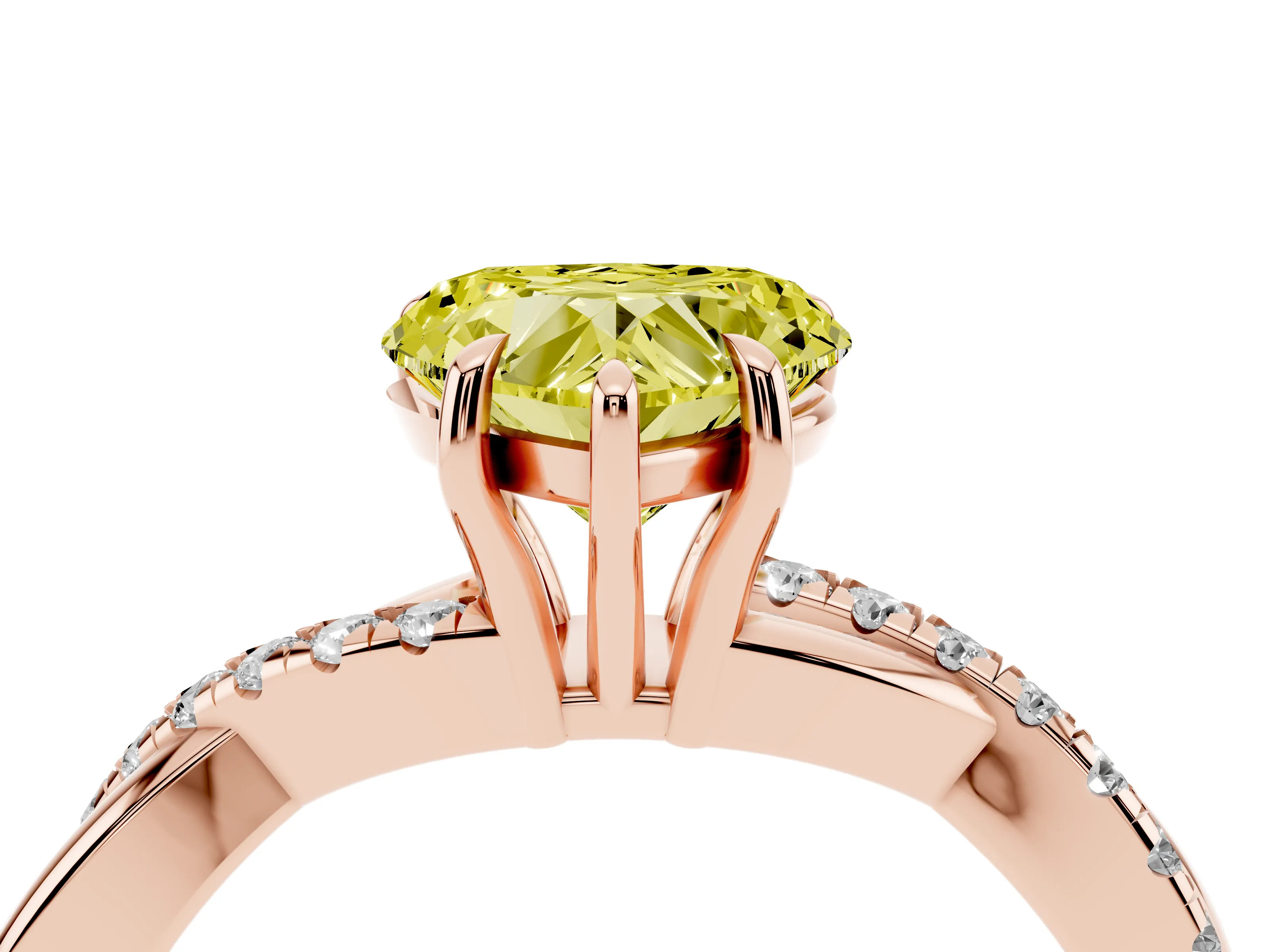 Fancy Yellow Heart Cut Diamond Twisted Pavé Band Ring Set in Rose gold with Prong Setting