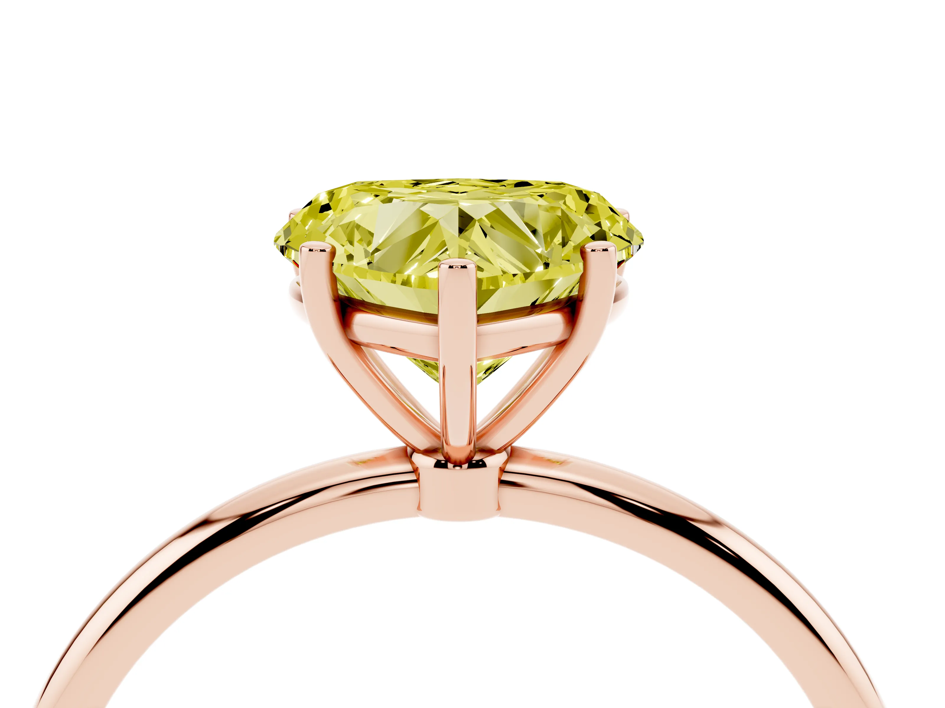 Fancy Yellow Heart Cut Diamond Solitaire Engagement Ring Set in Rose gold with Thin Band and Prong Setting