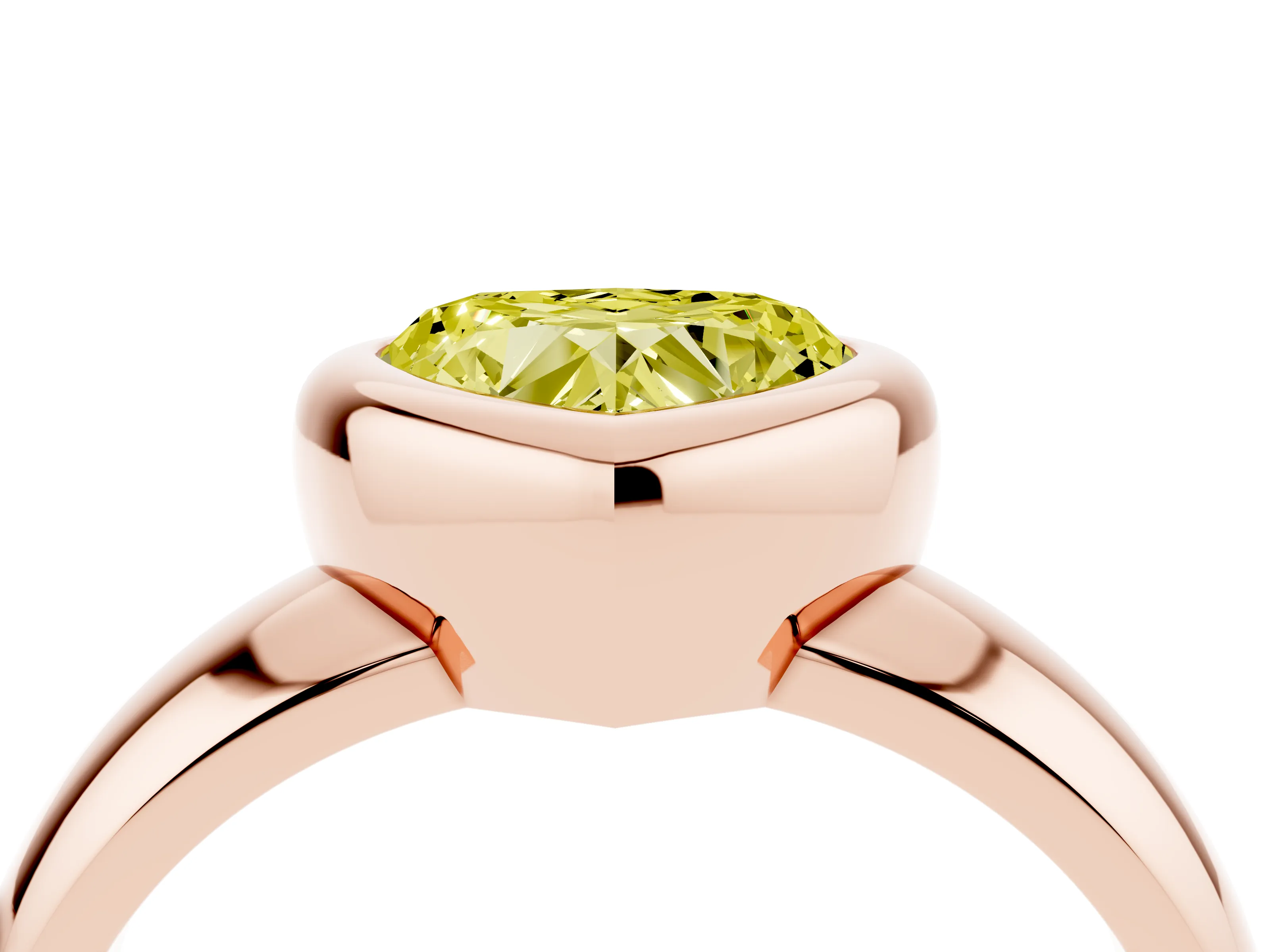 Fancy Yellow Bezel Set Heart Cut Diamond Solitaire Ring Set in Rose gold with Wide Band