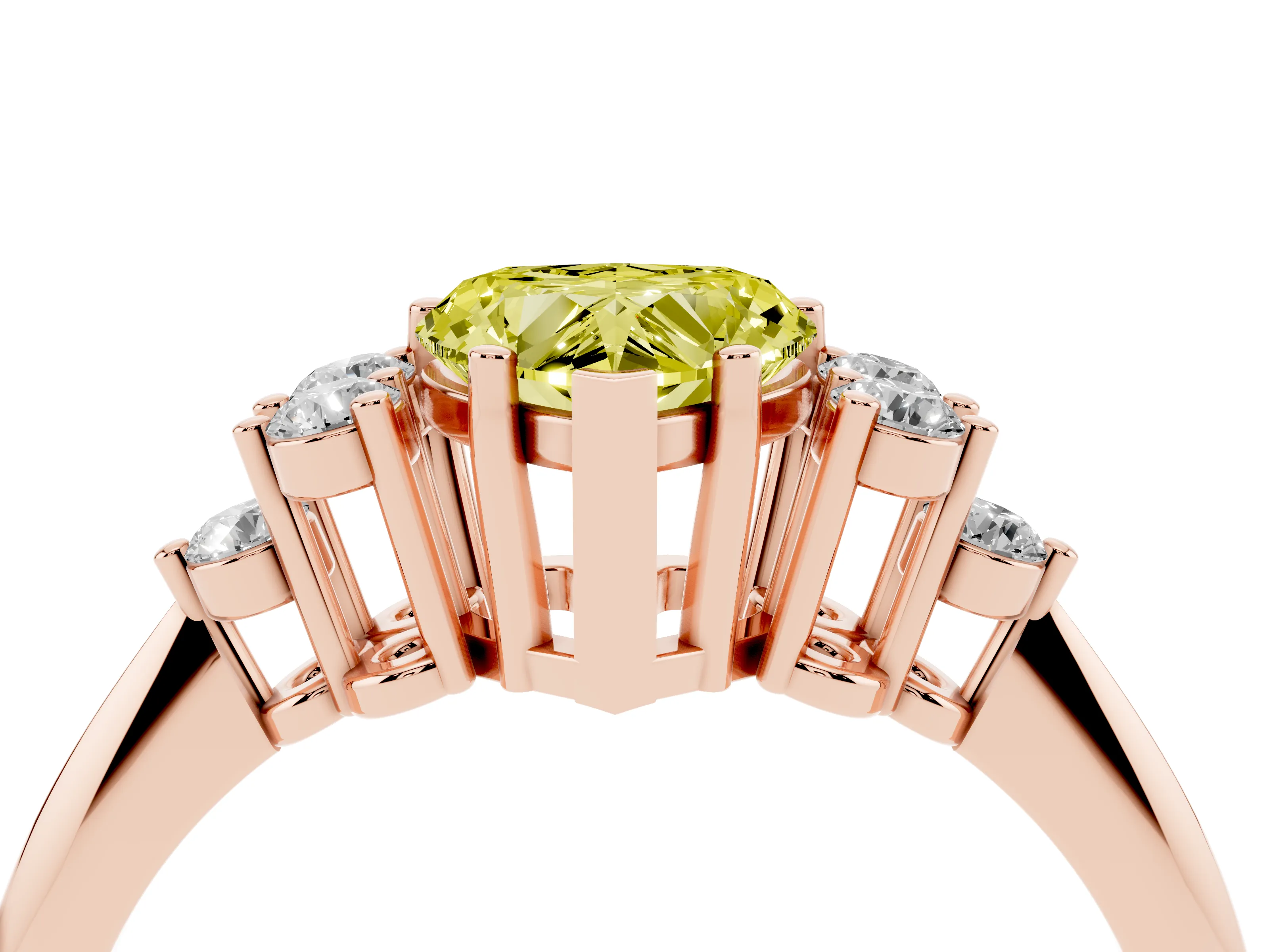 Fancy Yellow Heart Cut Diamond Cluster Ring Set in Rose gold with Plain Band and Prong Setting