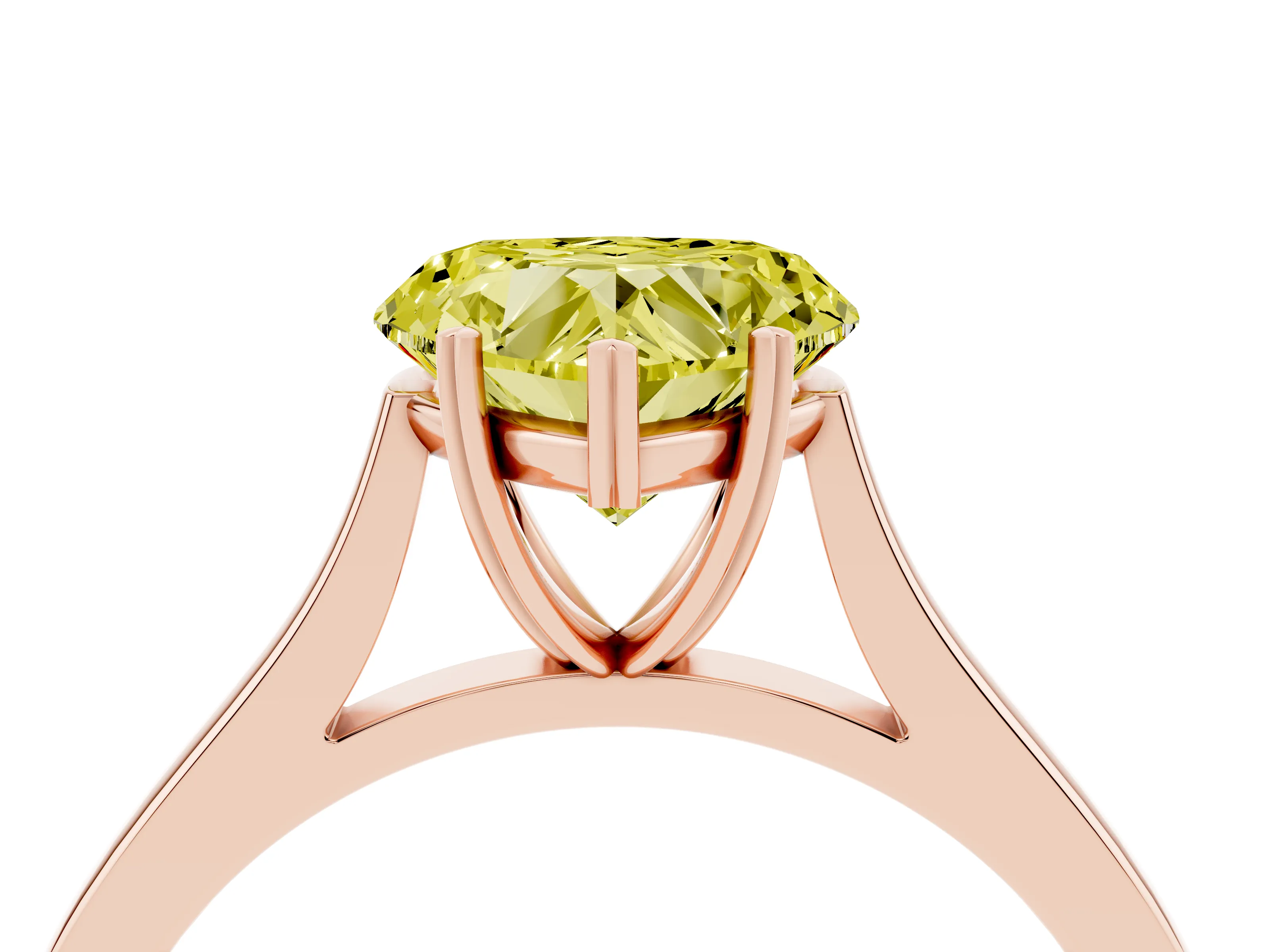 Fancy Yellow Heart Cut Diamond Solitaire Heart Prong Engagement Ring Set in Rose gold with Tapered Band