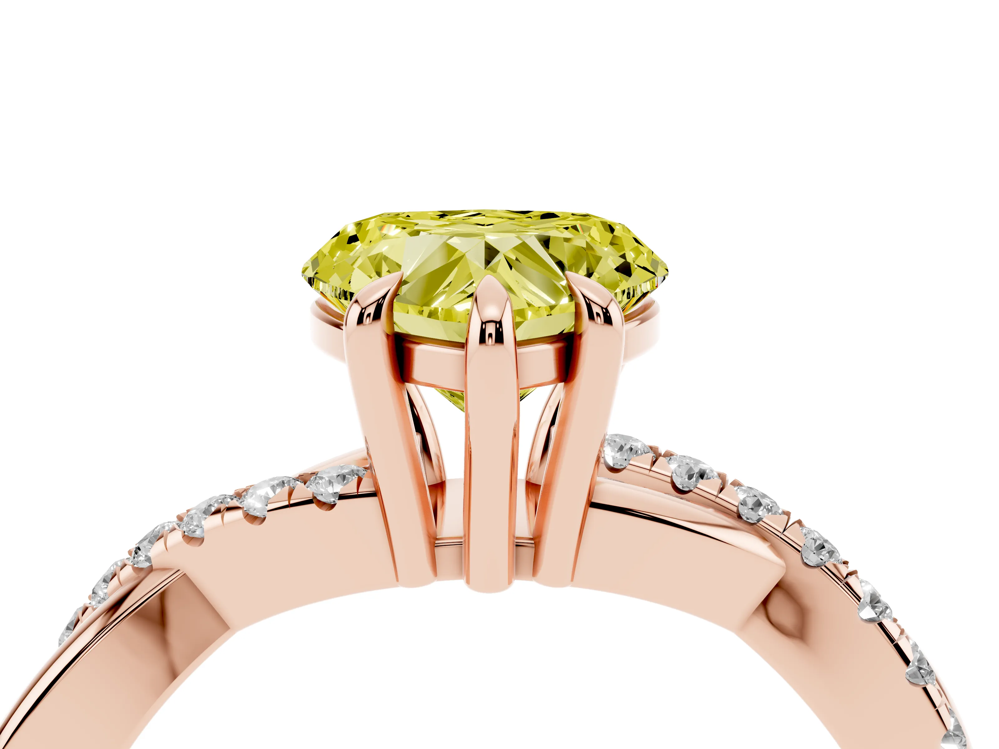 Fancy Yellow Heart Cut Diamond Twist Band Solitaire Set in Rose gold with Pavé Accents and Prong Setting