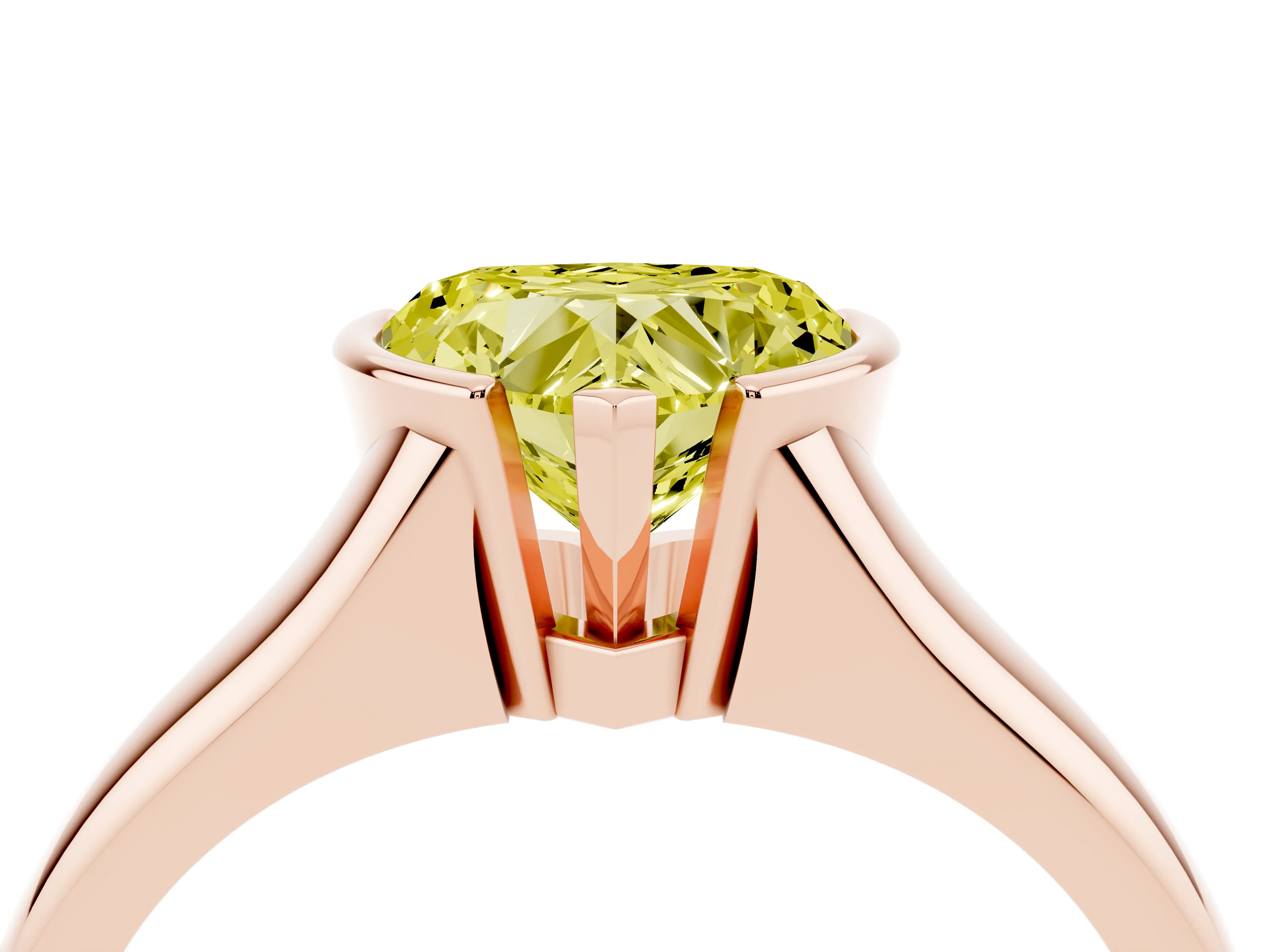 Fancy Yellow Heart Cut Diamond Solitaire Tension Set Ring Set in Rose gold with Split Shank Band