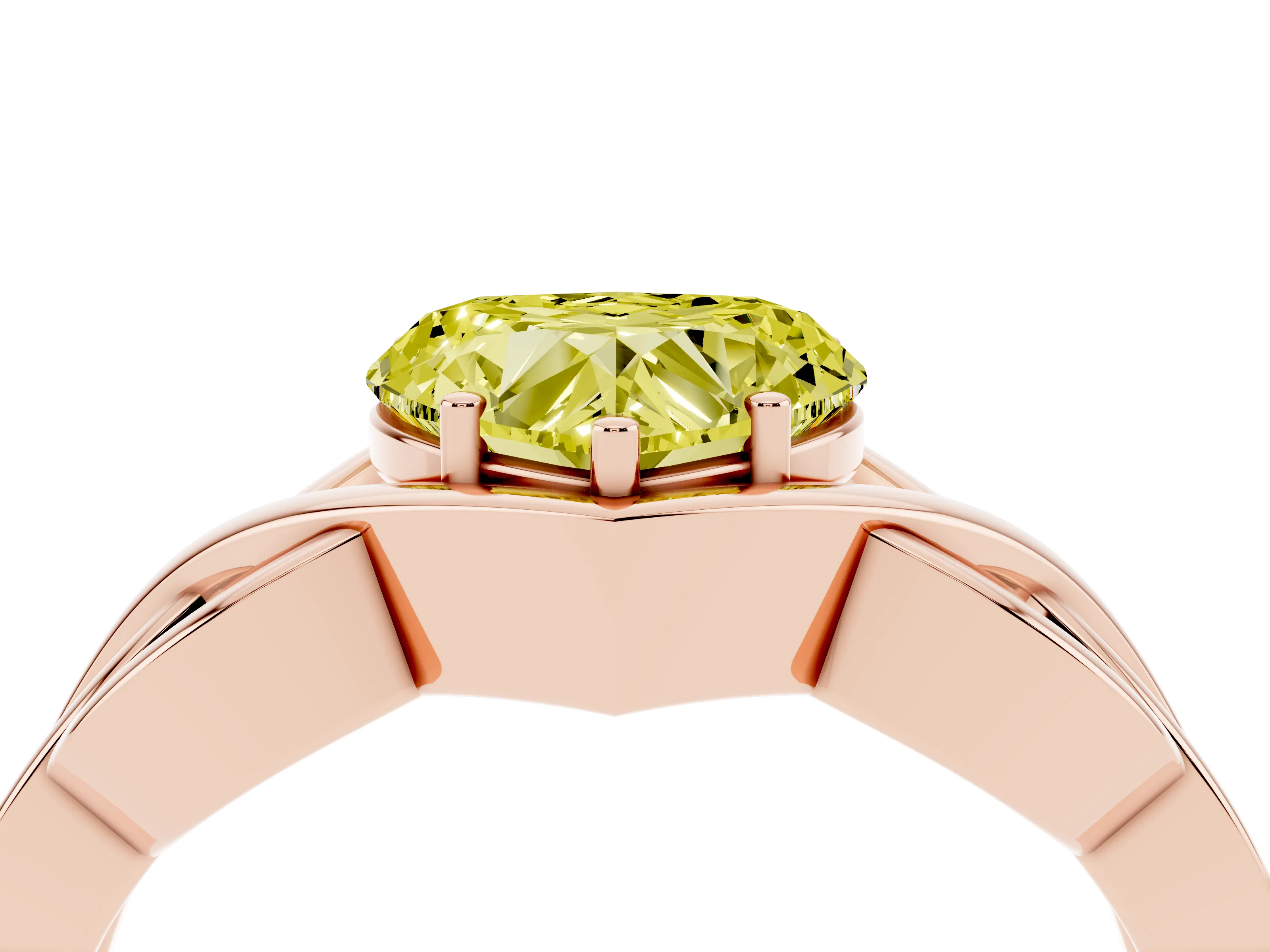 Fancy Yellow Heart Cut Diamond Solitaire Ring Set in Rose gold with Intertwined Band