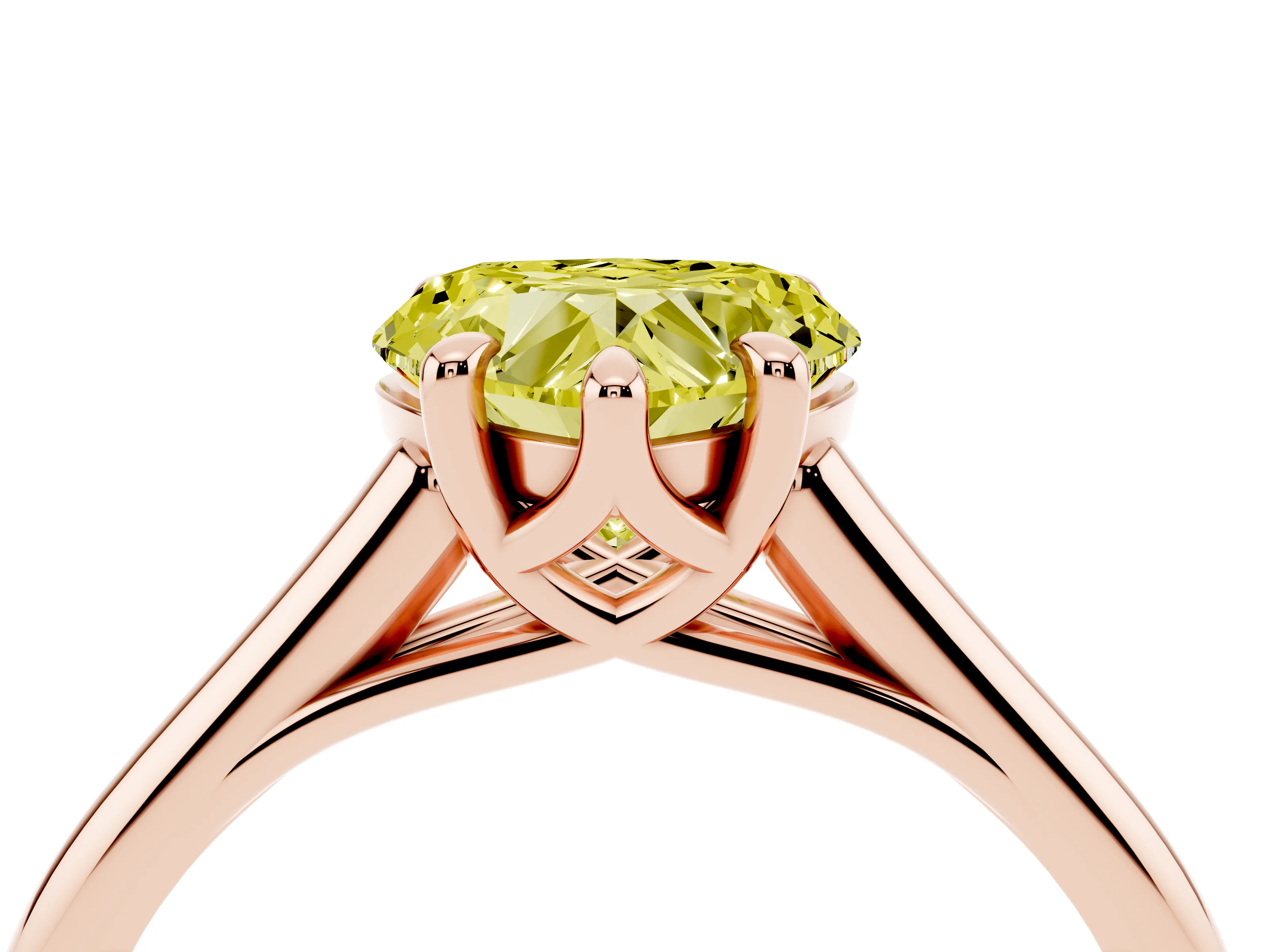 Fancy Yellow Heart Cut Diamond Solitaire Engagement Ring Set in Rose gold with Prong Setting and Plain Classic Band