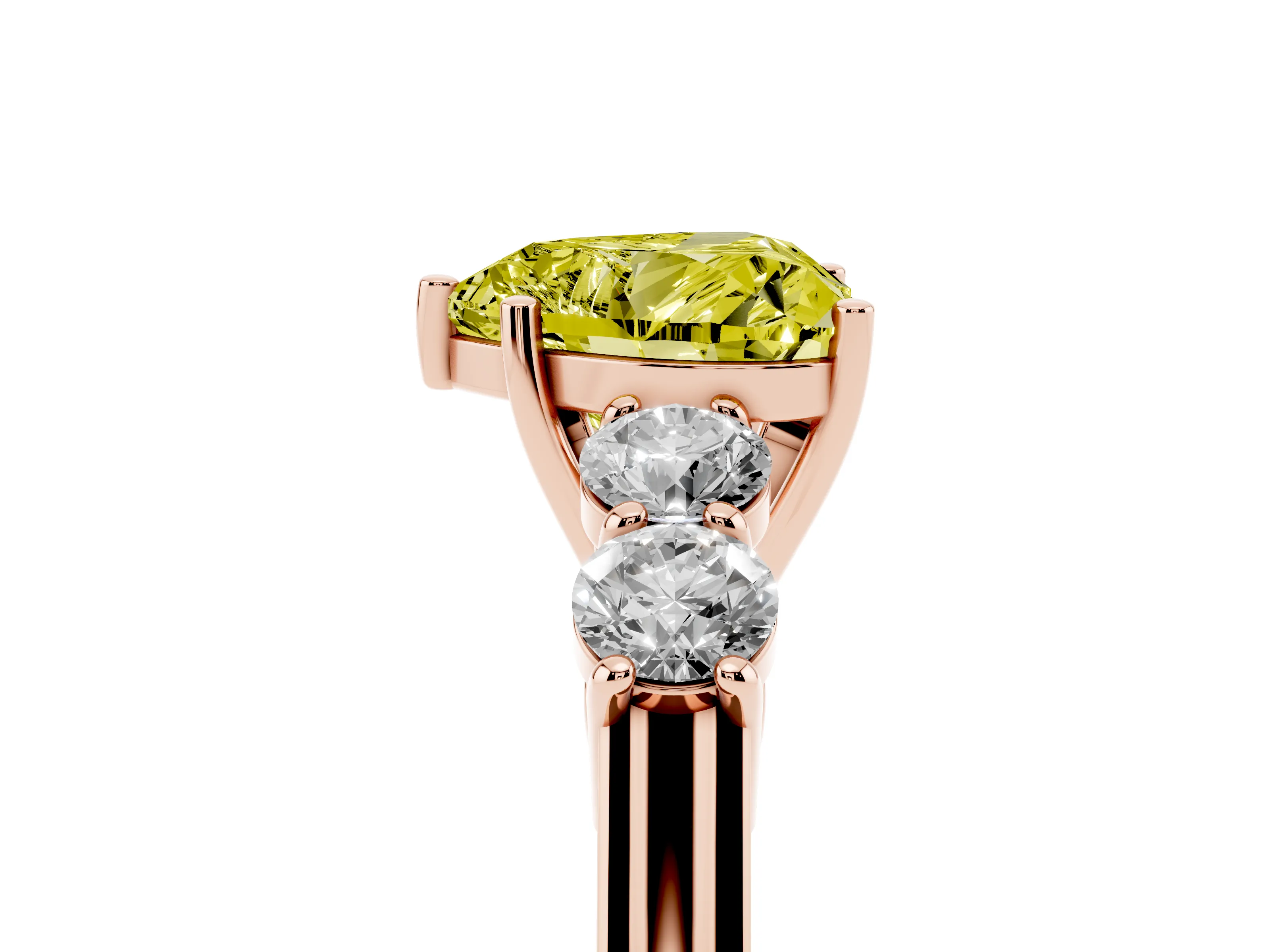 Fancy Yellow Heart Cut Diamond Five-Stone Prong Set Band Ring Set in Rose gold with Polished Band