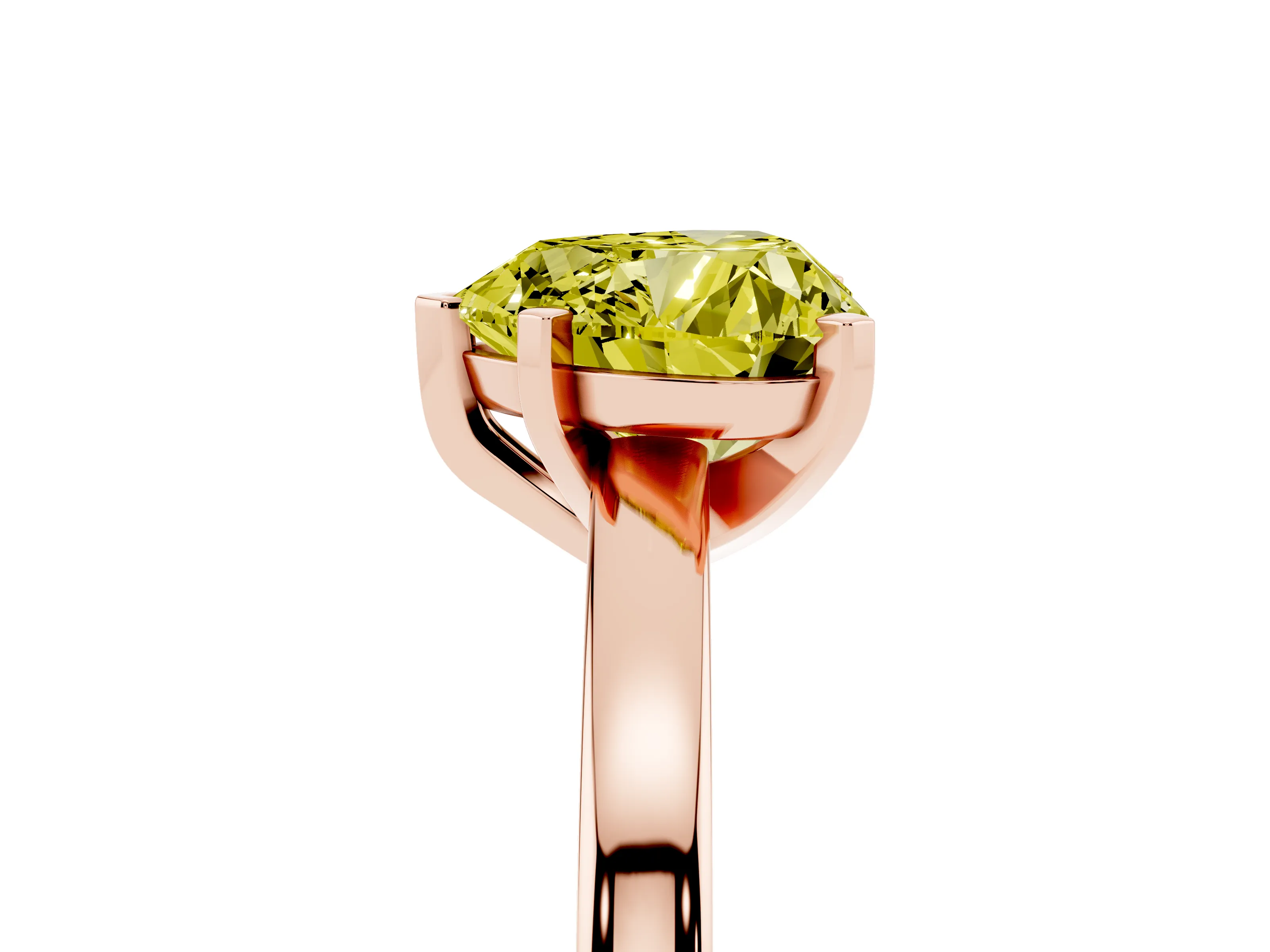 Fancy Yellow Heart Cut Diamond Solitaire Engagement Ring Set in Rose gold with Prong Setting on a Classic Band