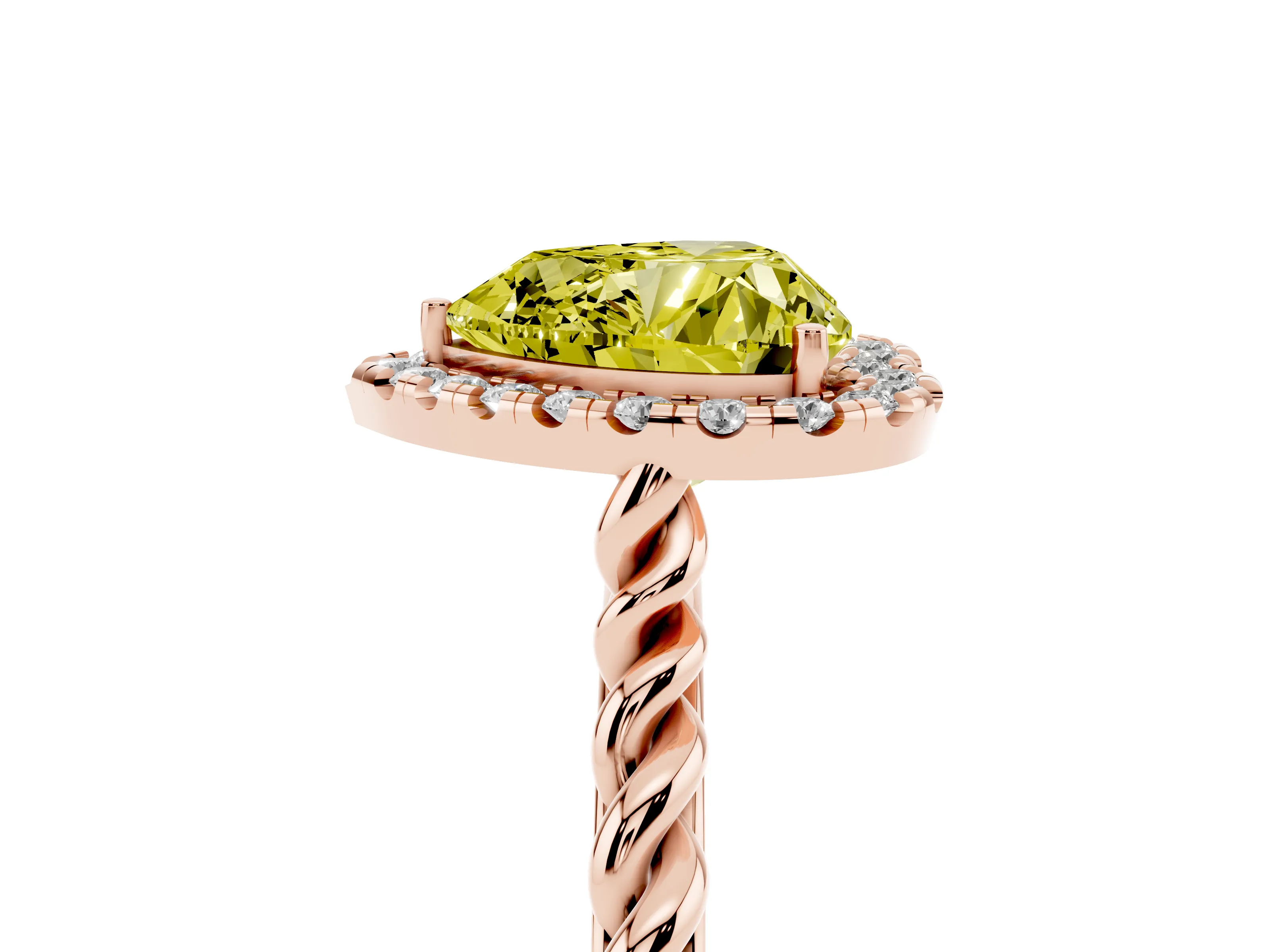 Fancy Yellow Heart Cut Diamond Halo Ring Set in Rose gold with Plain Twisted Band