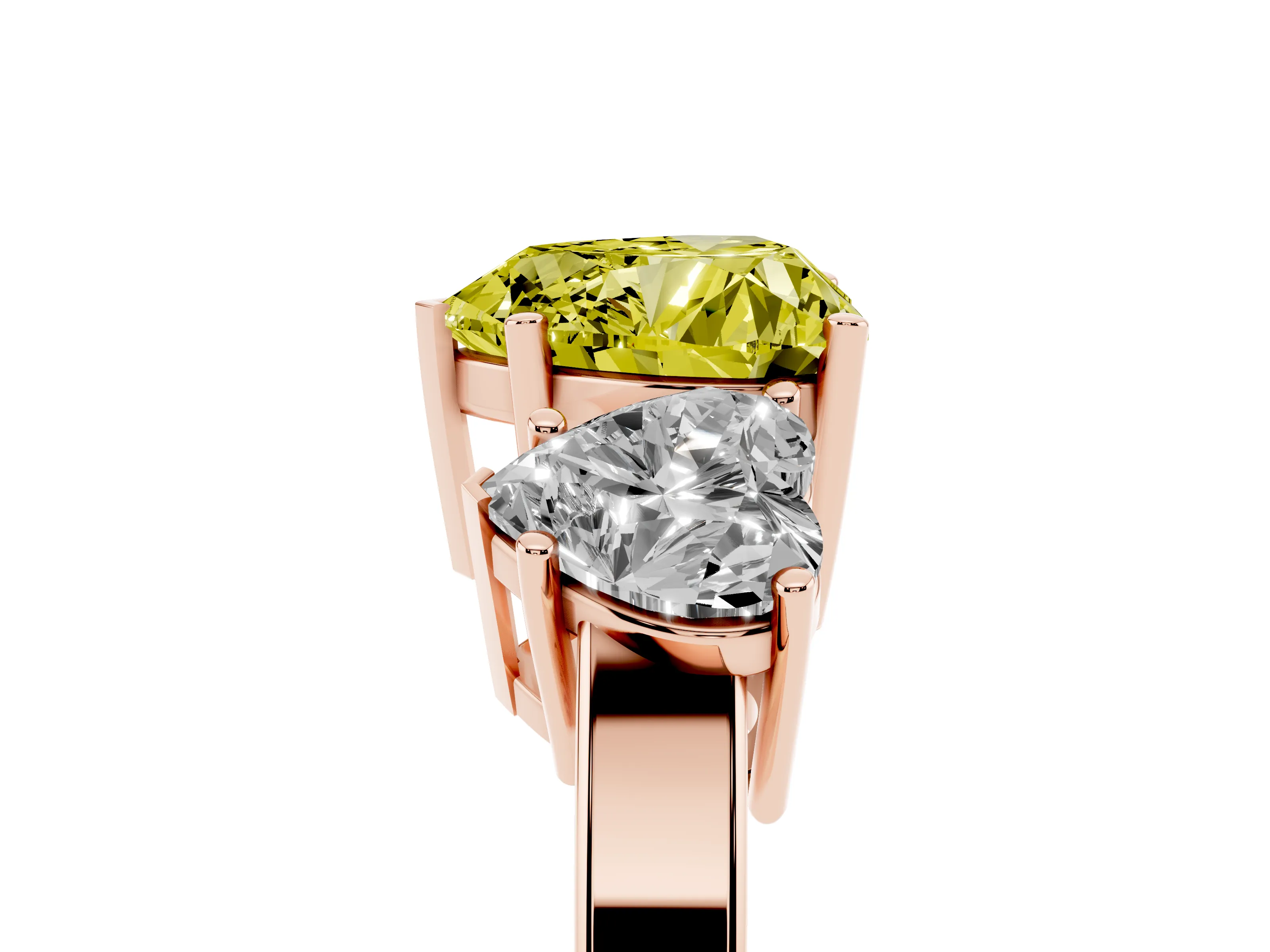 Fancy Yellow Heart Cut Diamond Three-Stone Engagement Ring Set in Rose gold with Flat Band