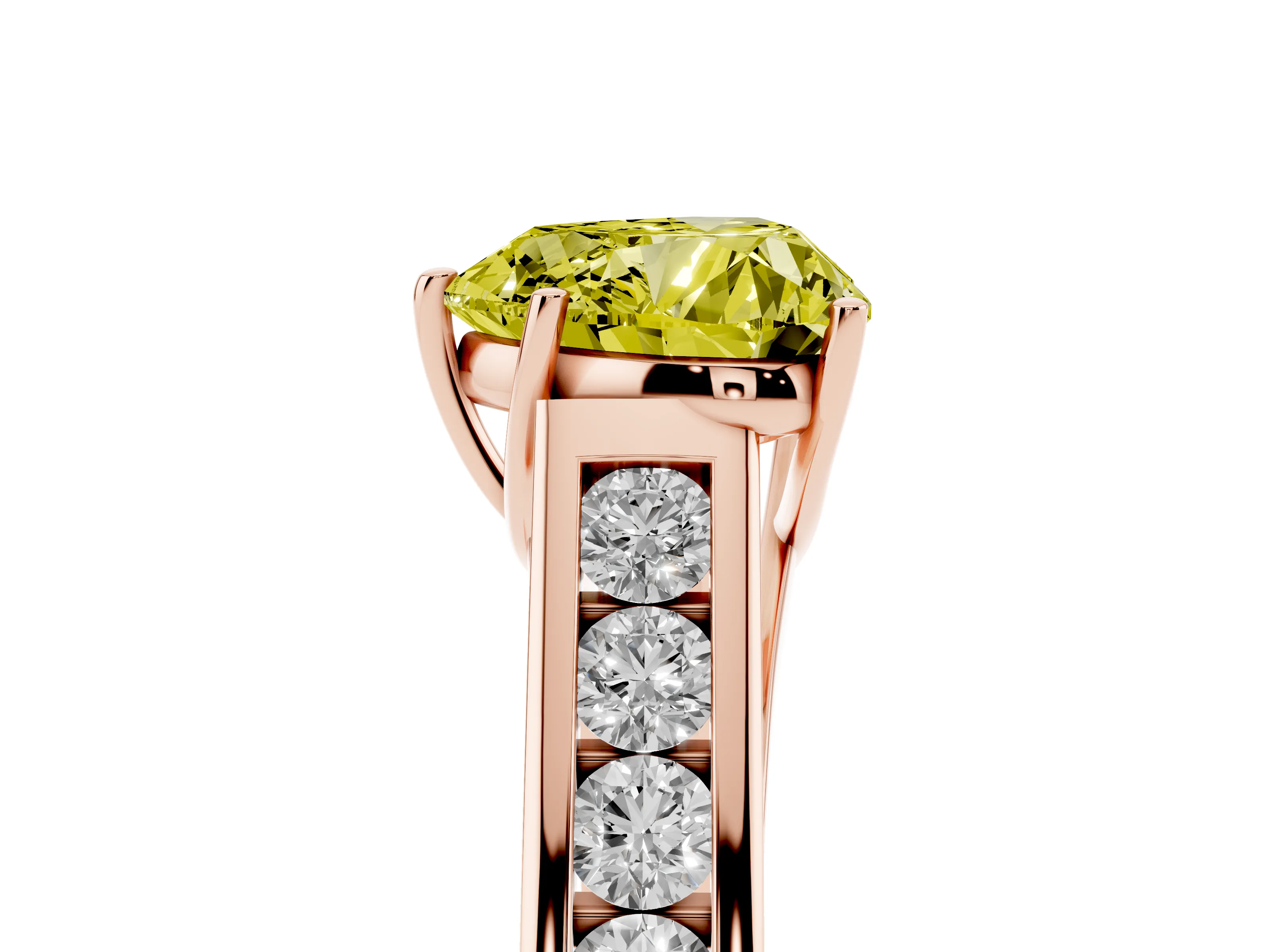 Fancy Yellow Heart Cut Diamond Solitaire Channel-Set Engagement Ring Set in Rose gold with Prong Setting
