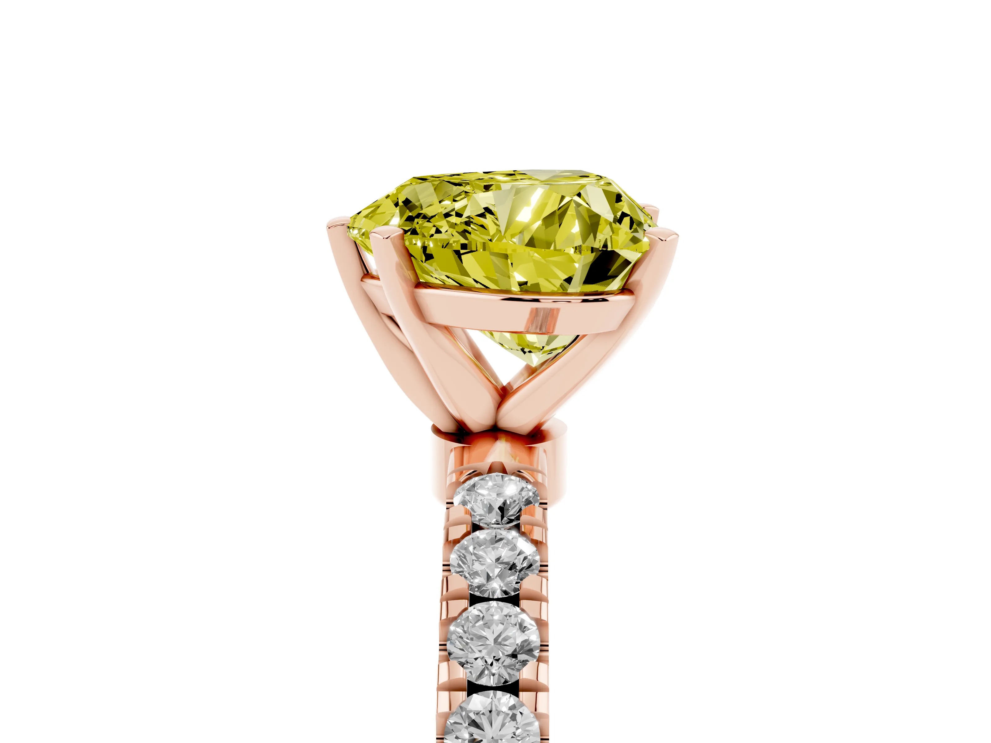 Fancy Yellow Heart Cut Diamond Solitaire Ring Set in Rose gold with Pavé Accents and Prong Setting