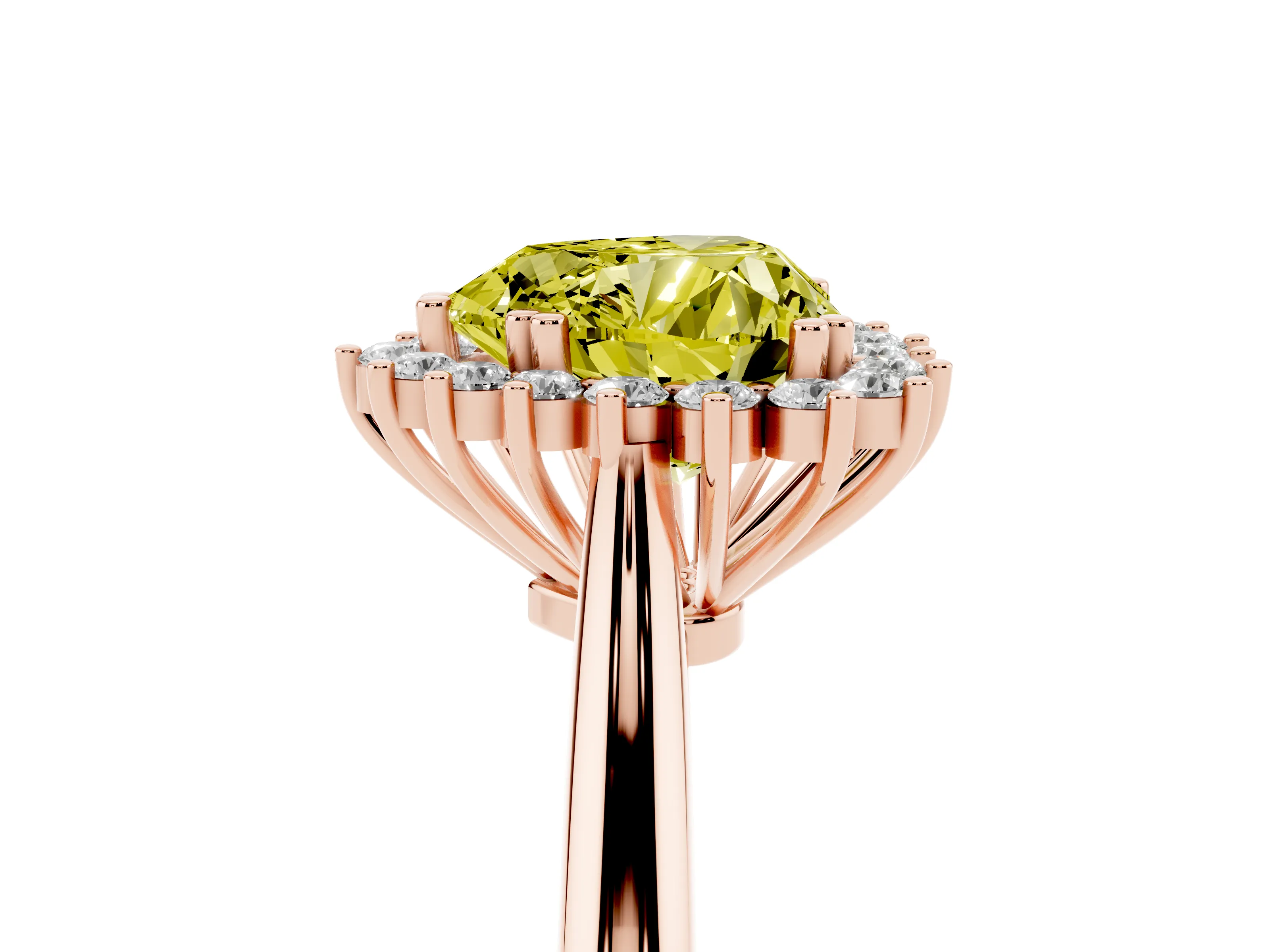 Fancy Yellow Heart Cut Diamond Halo Ring Set in Rose gold with Plain Solitaire Band and Prong Setting